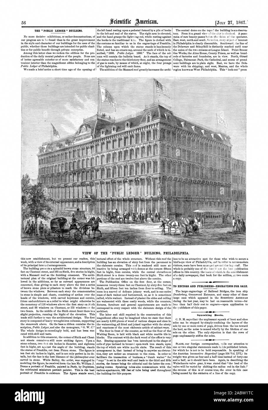 Die "öffentliche LEDGER" Gebäude. Blick auf den "öffentlichen Buch "Philadelphia. Quietschen Stiefel., Scientific American, 1867-07-27 Stockfoto
