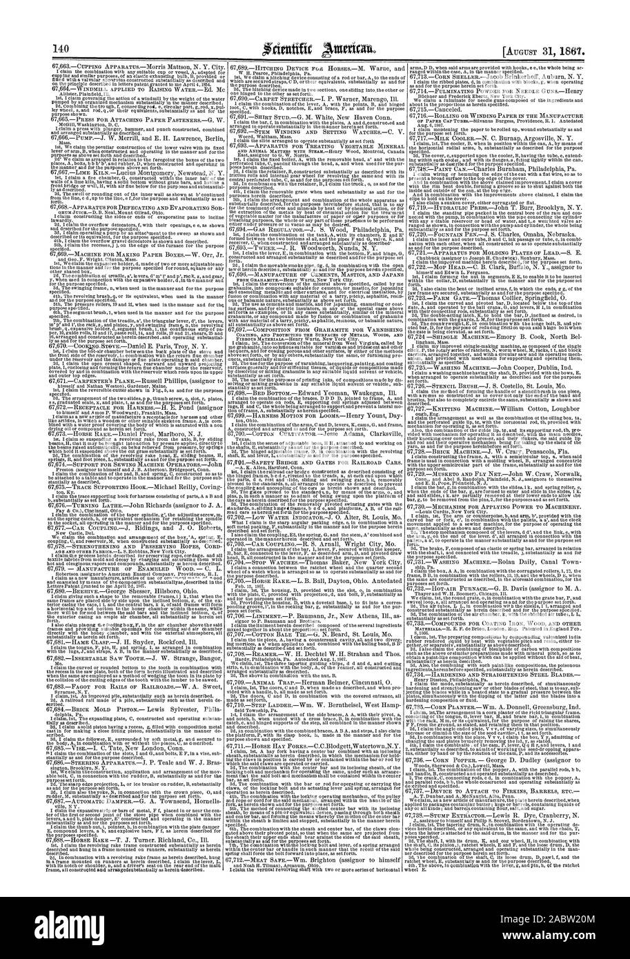 Beschichtung UND SCHUTZ DER OBERFLÄCHEN VON METALLEN UND HOLZ, Scientific American, 1867-08-11 Stockfoto