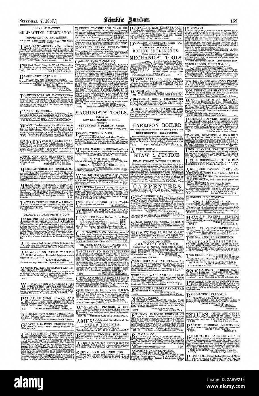 Wird gefüllt. Als nur Öl die Lager, wenn die Welle in Bewegung. Es folgen eine Einsparung in Öl von 50 Prozent. Ölbohrungen kann nie verstopft oder auf Konten der Contin net Motion des Selbst gestoppt wirkenden Feeder, wodurch das Öl auf dem Zapfen der Welle in großen oder kleinen Mengen zu fallen. Sau Street New York. Die Agenten wollten. 9 Los 315 Hobelmaschine sehr für Geld alles in Ordnung billig. Der inqtftre LiTcHINKON & Laurence. 10 2 Nr. 8 Dey et New York. Der praktische und wissenschaftliche der größten Pianisten (Jf, Porto zu einem, der mich mit seiner Adresse. IfENRY CAREY BAIRD Industrielle Stockfoto