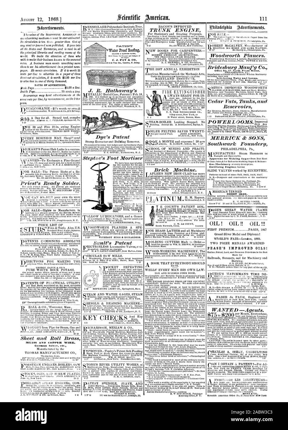 PIRA SS UND KUPFERDRAHT BLECH. Öl! Öl! I. Öl!!! PEASE der verbesserten ÖLEN!, Scientific American, 1868-08-12 Stockfoto