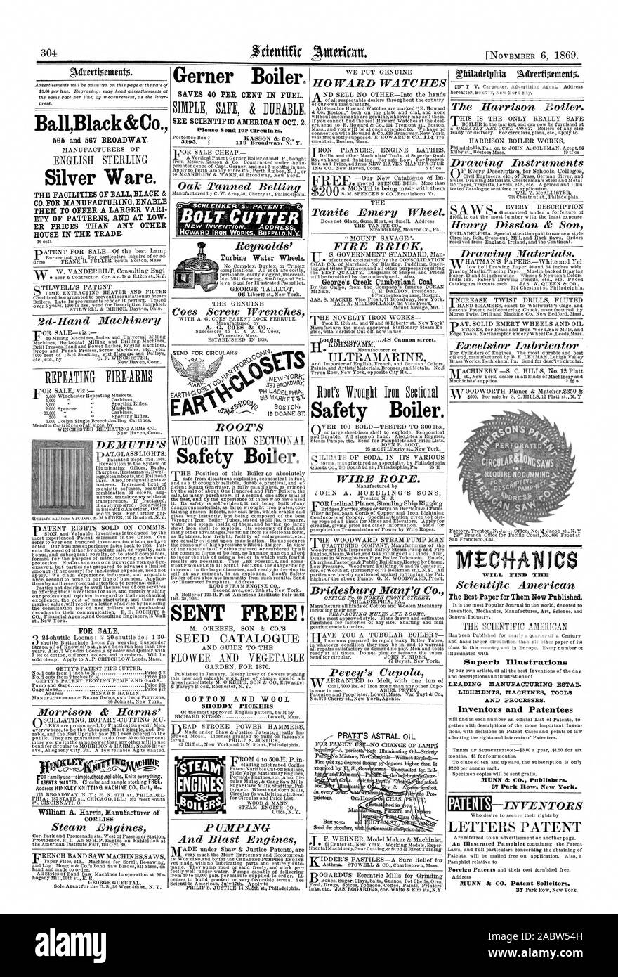 Gerner Kessel. Spart 40 PROZENT KRAFTSTOFF SIEHE SCIENTIFIC AMERICAN OKT. 2. Schraube - CUTTER ADRESSE. Turbine Wasser Räder Sicherheit Kessel. Senden KOSTENLOS! Schäbige picker Sicherheit Kessel. Finden Sie das optimale Papier für Sie jetzt veröffentlicht. Hervorragende Abbildungen FÜHRENDEN NANUFACTURING 10.2. Und Prozessen. Erfinder und. Patentinhaber MINN ds CO Verlage. 37 Park Row. New York. Patente BallBlack & Co. Silber Ware. Zum Verkauf %1 y ss tionialse , 1869-11-06 Stockfoto