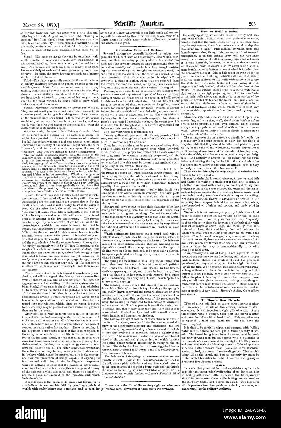 Härten Sägen und Federn. Wie baue ich eine stabile. Bis Braun Gewehrläufe., Scientific American, 1870-03-26 Stockfoto