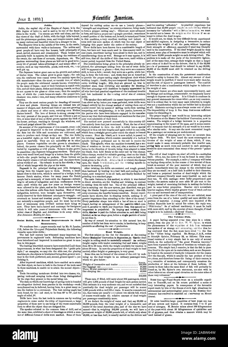 Jeddo. Spiralbohrer und die jüngsten Verbesserungen in der Herstellung. Eigengewicht. Der Vulkan Fisch., Scientific American, 1870-07-02 Stockfoto
