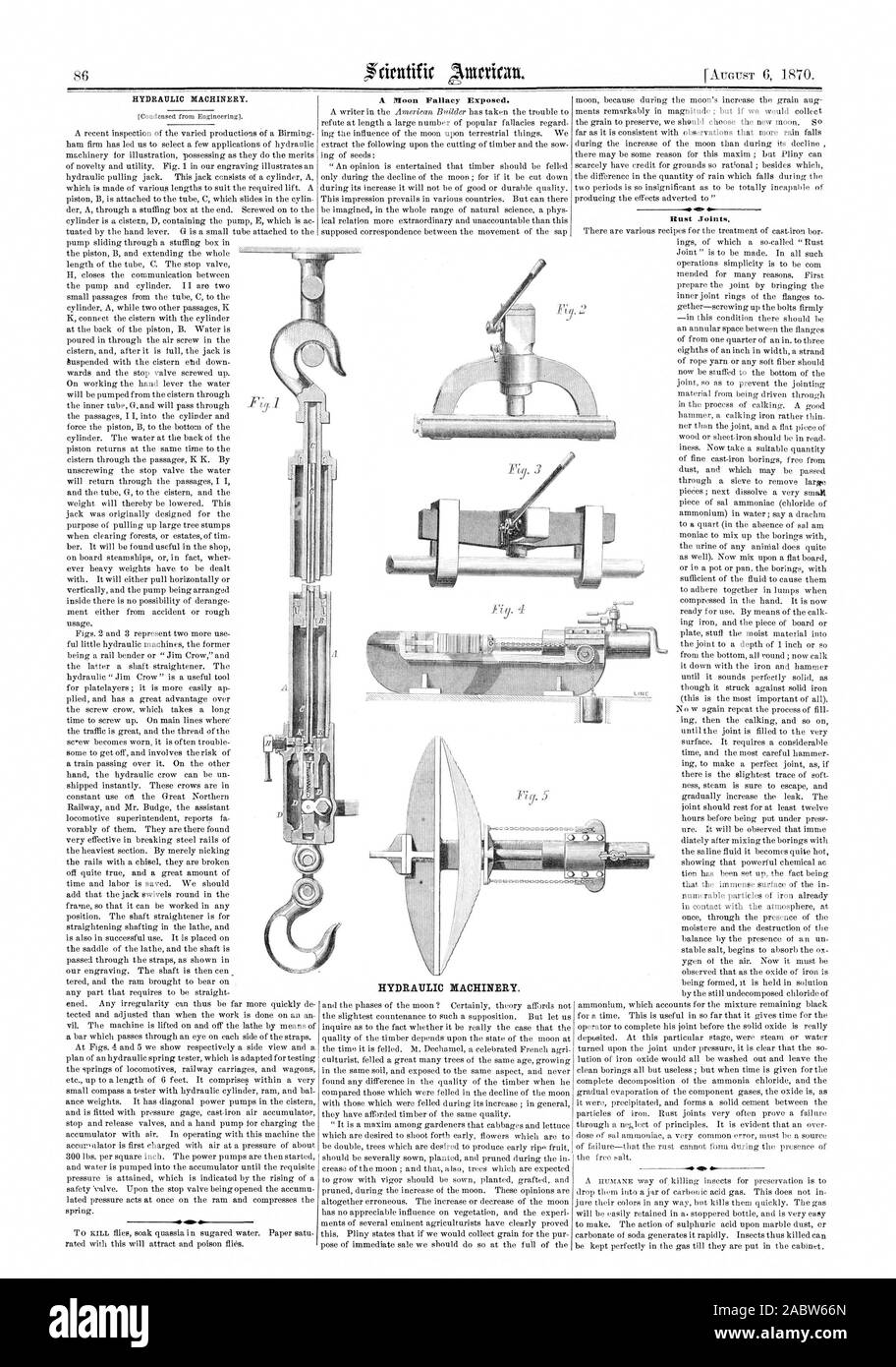 Hydraulische Maschinen. Ein Mond Irrtum ausgesetzt. Hydraulische Maschinen. At, Scientific American, 1870-08-06 Stockfoto