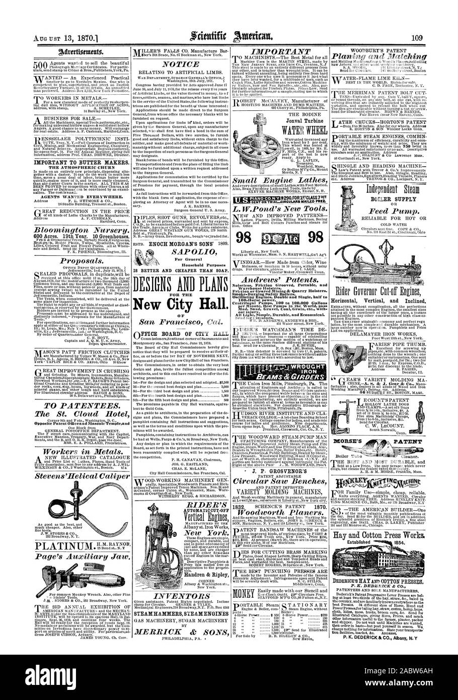 J. S. GROSVENOR'S S. K. DEDERICK&C Tuch versteckt moss Spelzen Besen Mais & C. Für weitere nützliche Informationen für den Landwirt Pflanzmaschine packer bestellen dann in Eile - aber Post selbst in der Saison zu schicken. Wir, die für die allgemeine Haushaltszwecke Horizontal Vertikal und Schräge KESSEL VERSORGUNG STEAK HÄMMER DAMPF E NGINES AUTOMATISCHE ABSCHALTUNG Handren & Ripley Jonval Turbine 1717 P SCHMIEDEEISEN, Scientific American, 1870-08-13 Stockfoto