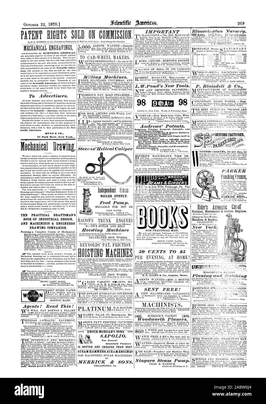 Zu den Inserenten. entific Amerikanischen. 37 Park Row New York. Die praktischen VERFASSER BUCH VON INDUSTRIAL DESIGN UND MASCHINISTEN' & Ingenieure' Zeichnung Begleiter. Wichtig L. W.'s Pond neuer Werkzeuge. 98 98 Ate Andrews" Patente. Smoke-Burning Sicherheit Kessel. Schwingende Motoren Doppel- und Einzelzimmer Halbpension t100 - Horse Power. Kreiselpumpen 100 bis 100.000 Gallonen pro Minute beste Pumpen in der Welt pass r77.1.1 WROUGHT ANIS & DACHTRÄGER FÜR PRAKTISCHE MÄNNER. 50 CENT BIS ZU 5 $ E.C. EIN ALLEN & Co. Augusta Maine. Senden KOSTENLOS! Horizontale und vertikale Neigung Motoren. Kessel liefern Dampf HAMMER DAMPFMASCHINEN SAP OLI Für Gattungen Stockfoto