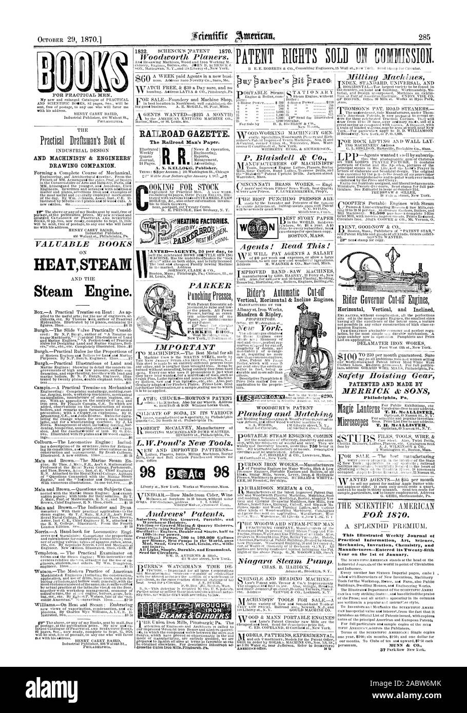 1832. Und MASCHINISTEN' & Ingenieure' Zeichnung Begleiter. Wertvolle Bücher HEATSTEA 1Y1 Dampfmaschine. S. Blaisdell & Co. Horizontale und Vertikale Neigung Motoren. Handren & Ripley New York. Niagara Steam Pumpe. Horizontal Vertikal und Schräge Sicherheit Hubwerk patentierte und von MERRIC K&SÖHNE FO h18 M. Mechanik Erfindung Chemie und produziert - in seine fünfundzwanzigste Jahr für den 1. Januar. RAILROAD GAZETTE. Der Eisenbahn Mann Papier. A. N. K ELLOG. c. Herausgeber ANTED-Agenten 20 pro Tag t PARKER PARKER. BROS. Wichtig L. WPond's neuer Werkzeuge. Andrews" Patente. Heizung Fabriken. "Agents Stockfoto