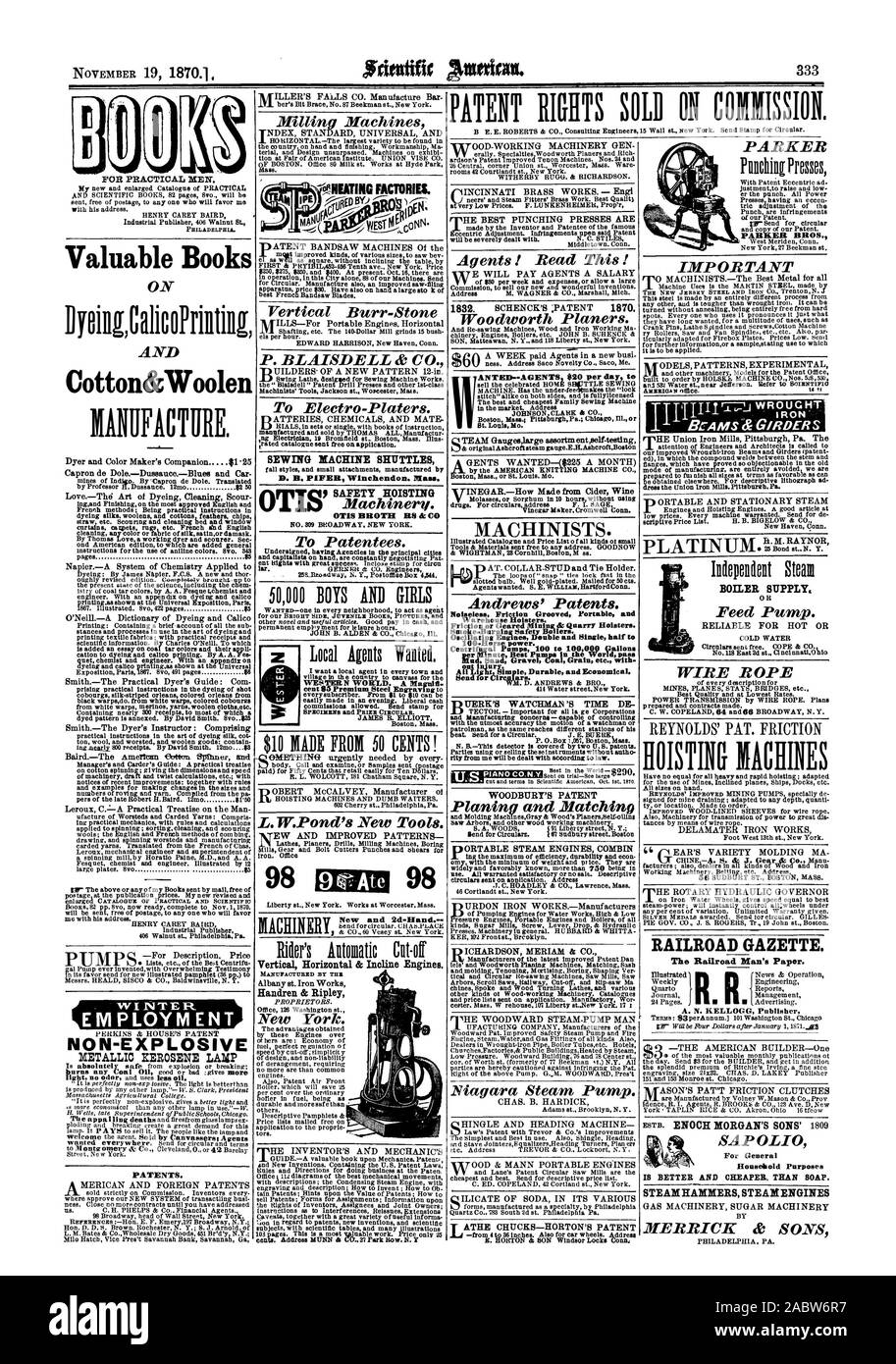 Für praktische Männer. Nicht explosiv, metallischen PETROLEUMLAMPE PATENTE. Fräsmaschinen illEATING Fabriken. Von) p Vertikale Burr-Stone zu Electro-Platers. SEWINGMACHINE SHUTTLES B.B. PIPER WInehendon. Mau. 0 IST DIE SICHERHEIT HEBEN OTIS BRÜHE RS & an die Patentinhaber. L. TV.'s Pond neuer Werkzeuge. Horizontale und vertikale Neigung Motoren. Agenten! Dieses Lesen! St. Louis MO. Andrews" Patente. Lager Holster. Reibung oder Übersetzt Bergbau und Steinbruch Holster. Smoke-Burning Sicherheit Kessel. 100 - Horse Power. Alle Licht langlebig und wirtschaftlich. Für ca. Ars senden. WOODBURY DIE PATENT Hobeln und passenden Rundschreiben auf Gesendet Stockfoto