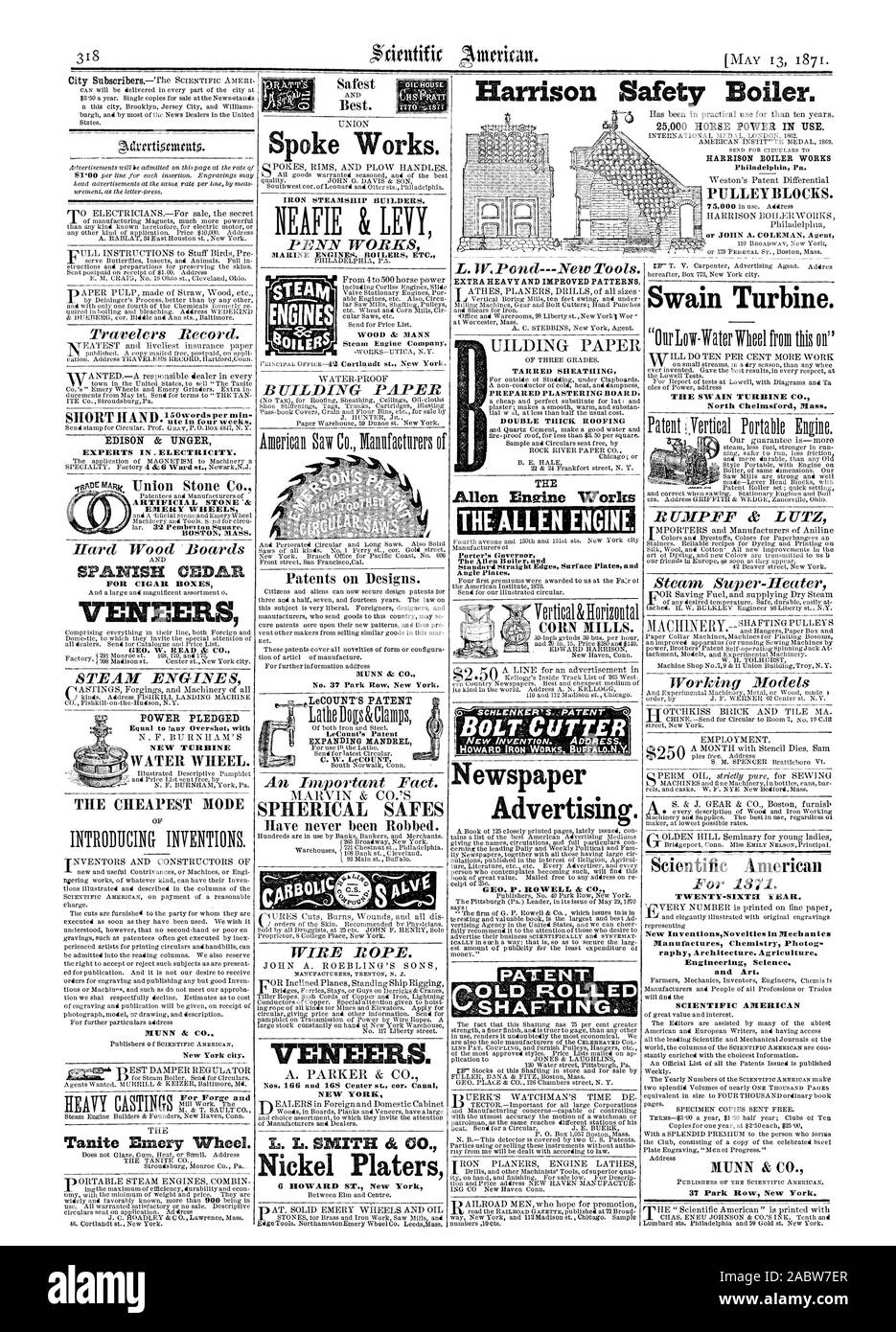 Harrison Sicherheit Kessel. 25000 PS im Einsatz. HARRISON KESSEL arbeitet Philadelphia Pa FLASCHENZÜGE am Besten. "-01 CHalISE H-A. A. TT Sprachen arbeitet. IRON STEAMSHIP Bauherren. PENN WERKE SCHIFFSMOTOREN KESSEL ETC. Patente auf Designs. MUNN & CO LeCount die Patent SPREIZDORN eine wichtige Tatsache. Sphärische ZIMMERSAFES DRAHTSEIL. Nr. 166 und 168 Centre st.Kor. Canal NEW YORK Nickel Http://chromitierung.surtec.com Swain Turbine. Die SWAIN TURBINE CO North Chelmsford Messe RUMPFF & Lutz Scientific American für 1871. 21 SIXTIFI JAHR. dünnschichtchromatografie Architektur. Die Landwirtschaft. Engineering Wissenschaft und Kunst Scientific American 37 Park Stockfoto