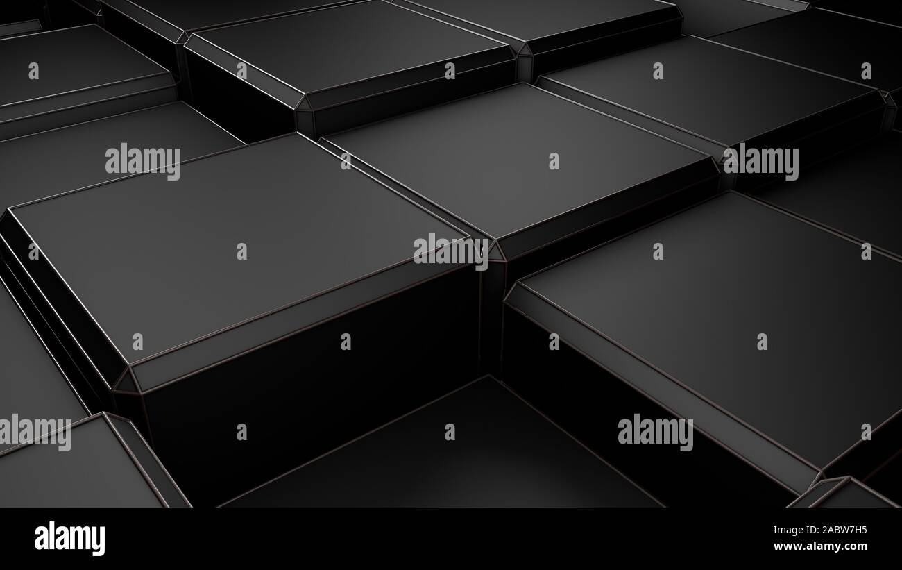 Metallic-Schwarz versetzte Würfel Hintergrund 3D-Rendering Stockfoto