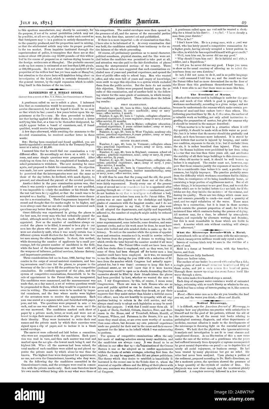Die Behandlung von Mörtel. Was das Mikroskop offenbart.- Mit einer moralischen. Medizinische Plicroscopy., Scientific American, 1871-07-22 Stockfoto
