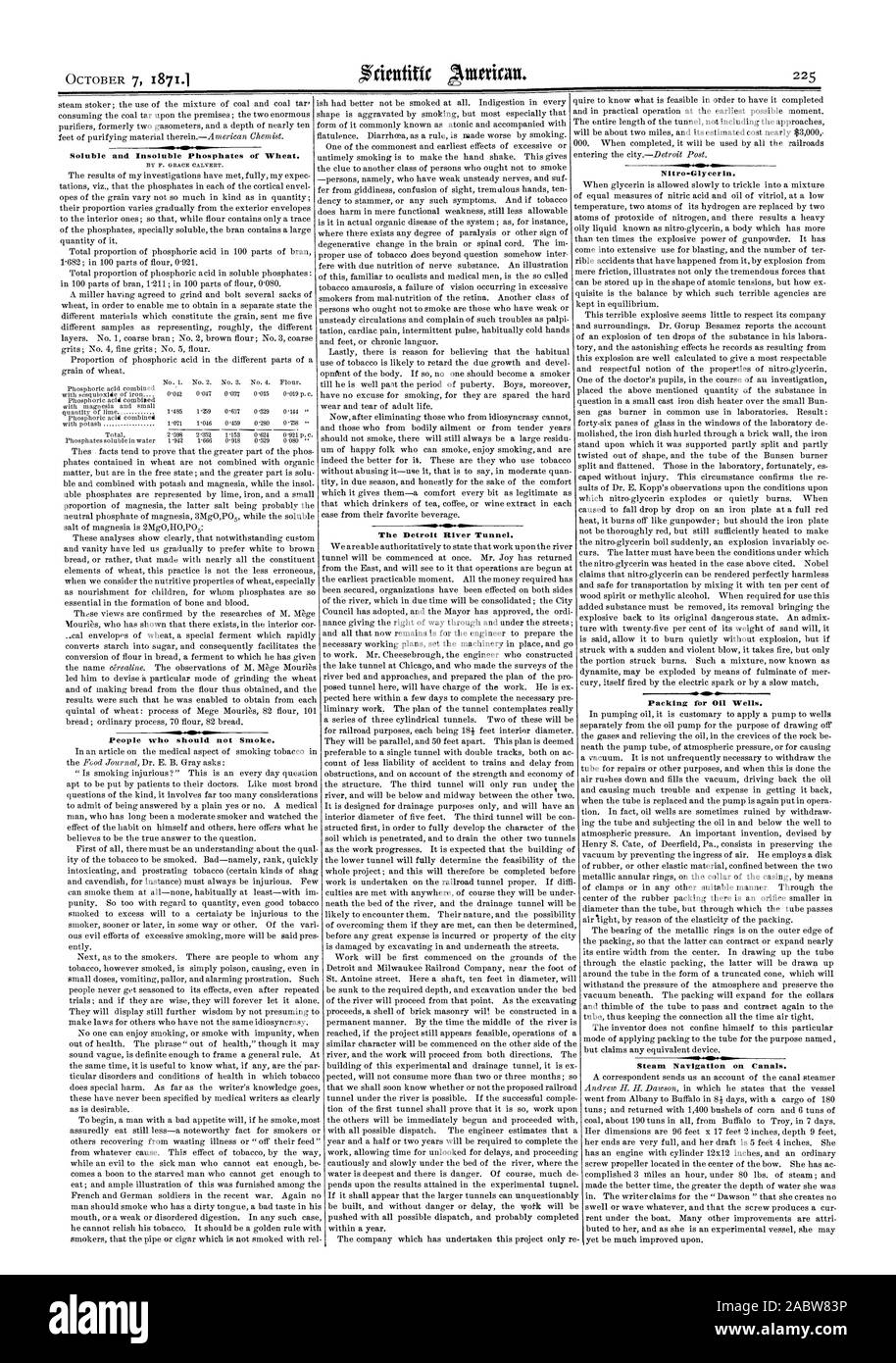 Die Detroit River Tunnel. Lösliche und unlösliche Phosphate von "Weizen. Menschen, die nicht rauchen sollten. Verpackung für Öl" Brunnen. Steam Navigation auf den Kanälen., Scientific American, 1871-10-07 Stockfoto
