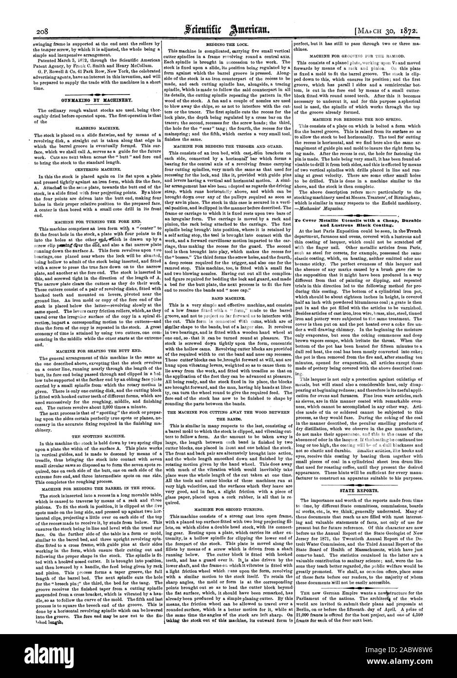 Zur Deckung der metallischen lUtensils mit einem billigen Langlebig und glänzenden schwarzen Beschichtung., Scientific American, 1872-03-30 Stockfoto