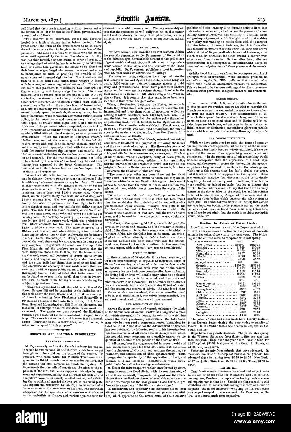 Wissenschaftliche und praktische Informationen. Rückgang der Preise der Bauernhof lieferbar., Scientific American, 1872-03-30 Stockfoto