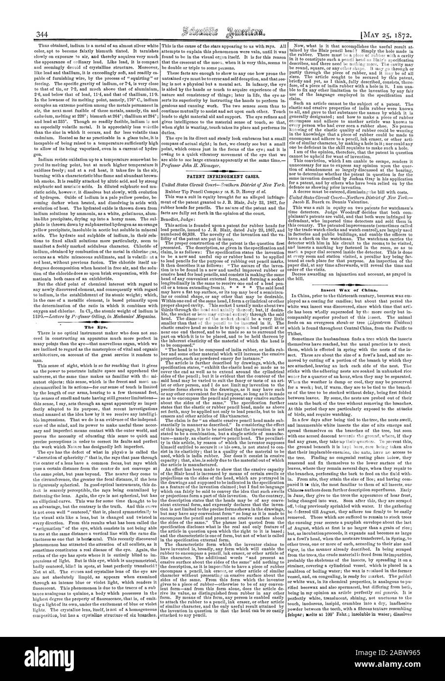 344 Das Auge. Insekt Wachs von China., Scientific American, 1872-05-25 Stockfoto