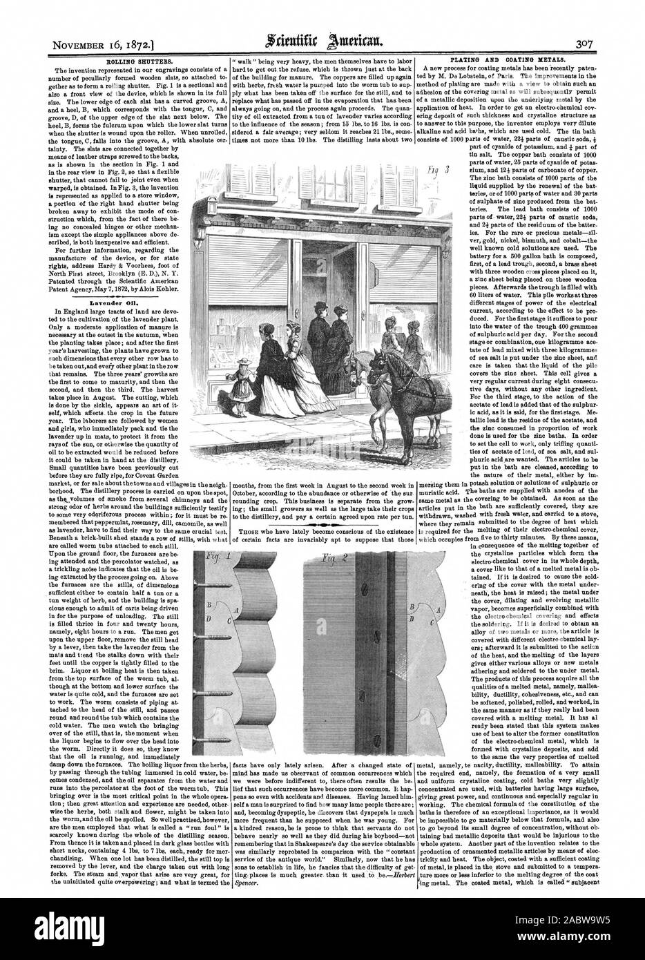 Lavendelöl. Galvanisieren und Beschichten von Metallen., Scientific American, 1872-11-16 Stockfoto
