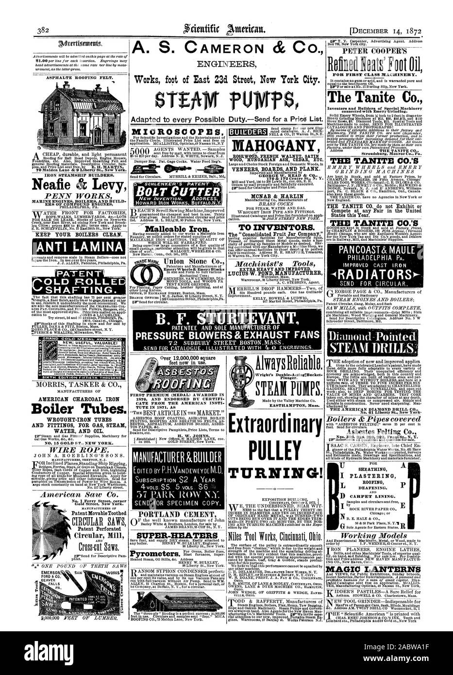 382 ANTI LAMINA AMERIKANISCHE KOHLE BÜGELEISEN SCHMIEDEEISERNEN Rohre und Armaturen für Gas, Dampf WASSER UND ÖL. Patent Patent perforierte Bewegliche Zahnriemen über 12000000 Quadratfuß jetzt in Gebrauch. Pyrometer. Ummantelung ICH VERPUTZEN ROOFING TEPPICH Futter. Magische Laternen Neafie & Abgabe HALTEN SIE IHRE KESSEL REINIGEN. Mikroskope Temperguss. Mahagoni ROSEIVOGD Französisch Nussbaum satiniert HOLZ UNGARISCHEN ESCHE ZEDER usw. FURNIERE PLATTEN UND LIEGESTÜTZ. MCNAB & HARLIN zu Erfindern. Die "Konsolidierte Obst Jar Company' EXTRA SCHWERE UND VERBESSERT. LUCIUS IV. Teich HERSTELLER FÜR ERSTKLASSIGE MASCHINEN. - 0 Die Tanite Co. Die TANITE CO'S Stockfoto