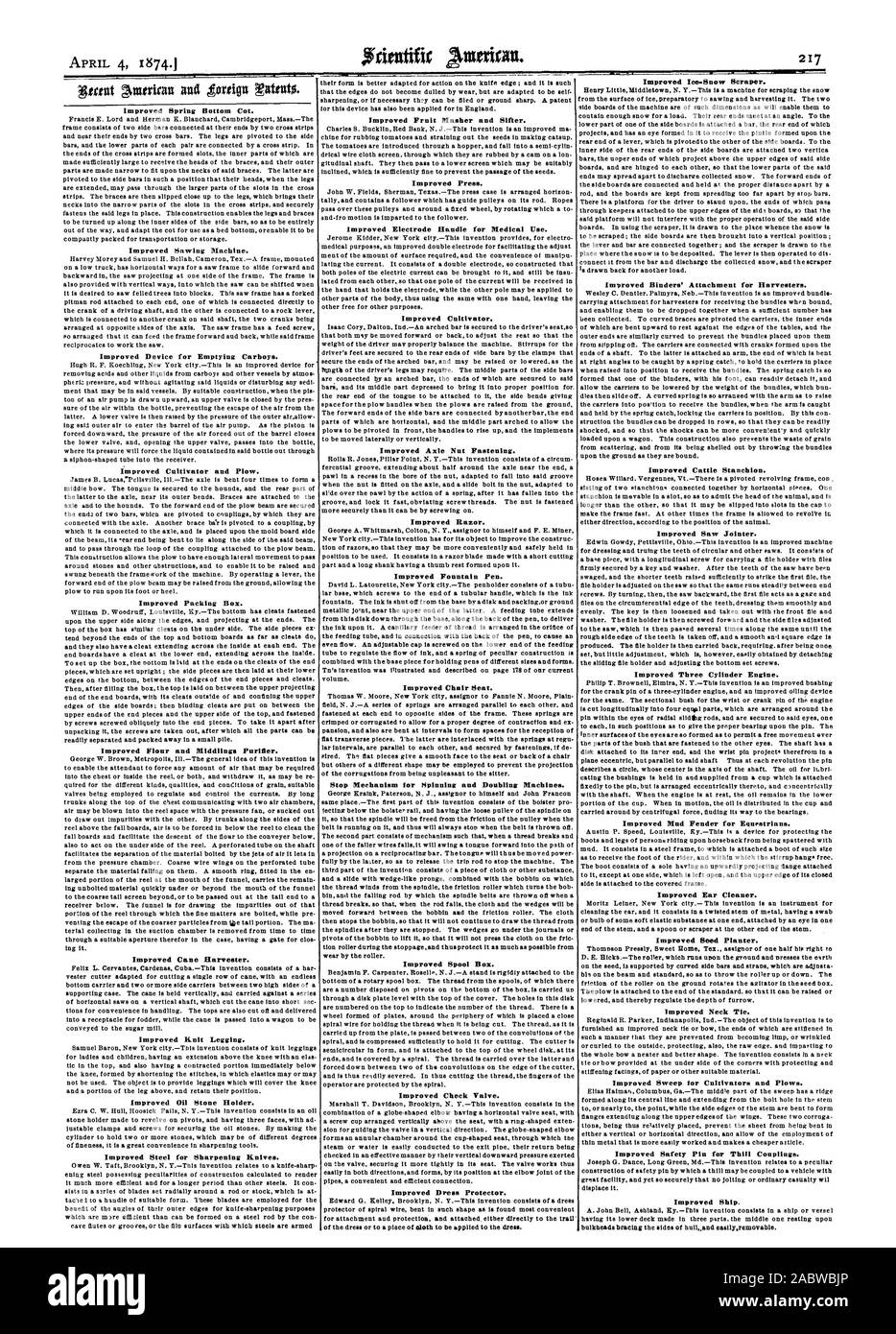 Verbesserte Feder unten Babybett. Verbesserte Säge. Verbesserte Geräte für die Entleerung Ballonflaschen. Verbesserte Kultivator und Pflug. Verbesserte Verpackung. Verbesserte Mehl und Futtermehl Luftreiniger. Verbesserte Zuckerrohr Harvester. Verbesserte Ölstein Halter. Verbesserte Stahl für Messer schleifen. Verbesserte Obst Masher und Sichter. Verbesserte drücken. Verbesserte Elektrode Griff für den medizinischen Einsatz. Verbesserte Grubber. Verbesserte Achse Mutter befestigen. Verbesserte Rasiermesser. Verbesserte Füllfederhalter. Verbesserte Stuhl Sitz. Stop Mechanismus lox Spinning und Verdoppelung der Maschinen. Verbesserte Spule ein. Verbesserte Rückschlagventil. Verbesserte Kleid Protector Stockfoto