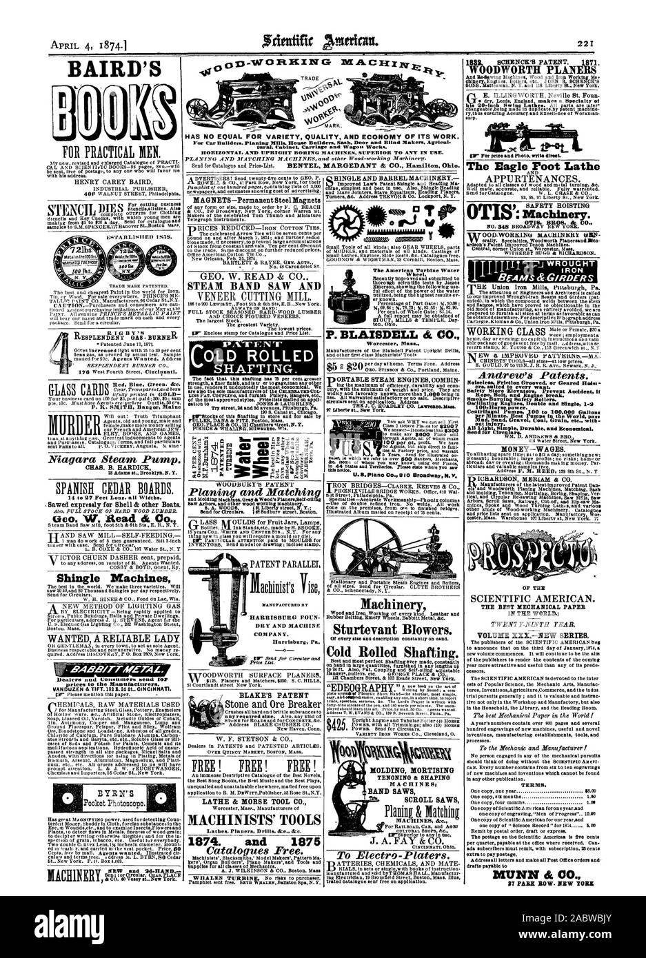 Magnete - Permanente Stahl Magnete Dampf. Bandsäge UND PASTETE N LOLD SHAFTING gerollt. HARRISBURG FOUN TROCKEN UND MACHINE COMPANY. Harrisburg PA HINGLE UND ZYLINDER Maschinen der amerikanischen Turbine Wasserrad S. 33 LAISDELL CFC-CO.5 $ 20 $ 410? YZ m HAT NICHT GLEICH FÜR DIE QUALITÄT UND WIRTSCHAFTLICHKEIT IHRER ARBEIT. nisse. Kabinett Schlitten und Wagen funktioniert. Stehend und BOHRMASCHINEN ÜBERLEGEN IM EINSATZ. 871. Der Scientific American. Das beste mechanische PAPIER IN DER WELT. Begriffe. MUNN CFC-CO. $ 7 Park Row. NEW YORK, 1874-04-04 Stockfoto Magnete - Permanente Stahl Magnete Dampf. Bandsäge UND PASTETE N LOLD SHAFTING gerollt. HARRISBURG FOUN TROCKEN UND MACHINE COMPANY. Harrisburg PA HINGLE UND ZYLINDER Maschinen der amerikanischen Turbine Wasserrad S. 33 LAISDELL CFC-CO.5 $ 20 $ 410? YZ m HAT NICHT GLEICH FÜR DIE QUALITÄT UND WIRTSCHAFTLICHKEIT IHRER ARBEIT. nisse. Kabinett Schlitten und Wagen funktioniert. Stehend und BOHRMASCHINEN ÜBERLEGEN IM EINSATZ. 871. Der Scientific American. Das beste mechanische PAPIER IN DER WELT. Begriffe. MUNN CFC-CO. $ 7 Park Row. NEW YORK, 1874-04-04 Stockfoto