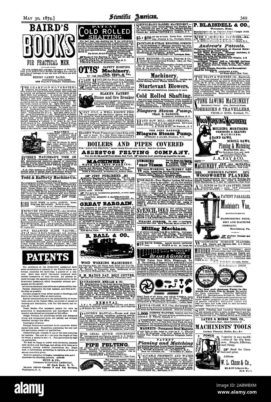 Drehbank & MORSE WERKZEUG.de BAIRD BLAKE'S PATENT Stein und Erz Breaker New Haven Anschl. Holz und Eisen arbeiten Spezialitäten aus neuen und verbesserten Mustern. Buzz andDaniels Planern. Sah Bänke Bandsägen. BUS & BRnDLEY. 59 Sudbury St. Boston. Masse der Handwerker in Holz, Stein und Metall. Dargestellt erhalt der Preis. Schnäppchen. zur Auslieferung bereit. Alles dies ist eine R. BALL di betrachtet. Co.HOLZBEARBEITUNG MASCHINEN. E. M. MAYO'S PAT. Bolzenschneider Arbors Blättern Sägen W und Preislisten auf der Anwendung gesendet. Manufaktur oder Ausbau. Leitung bewerfen. mered 'Pflug Biss das Patent co Greenfield Masse Stockfoto