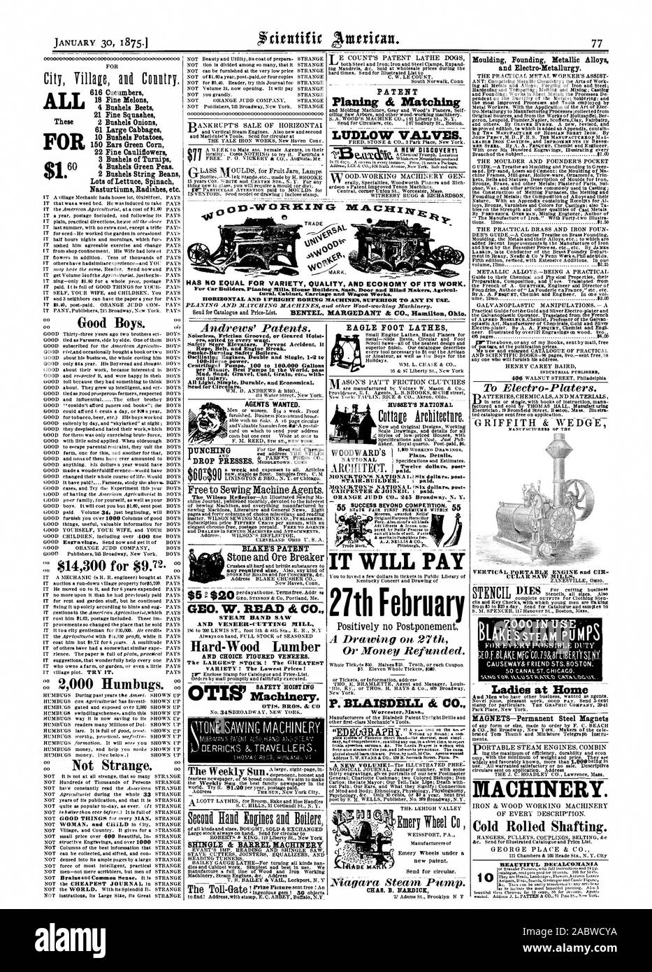 Rundschreiben über die Anwendung gesendet. Adresse der J. C. HOADLEY CO Lawrence Messe Maschinen. Eisen & Holz Maschinen jeder Beschreibung. Kalte Shafting gerollt. Kleiderbügel RIEMENSCHEIBEN. Kupplungen BELTING & E & C. Für illustrierte Katalog und Preisliste senden. GEORGE HOTEL & Co 121 Kammern & 153 Reade Ste. N.Y. Stadt schön DECALCOMANIA oder Trafar Bilder mit Full instroctions und 54 te Sie erz Köpfe Landschaften aus echtem FlottersA Unvei Ani 1,03 Vögel Insekten 0 rntepre Ende Conde Vienres 1875 Scientific American Inc., 1875-01-30 Stockfoto