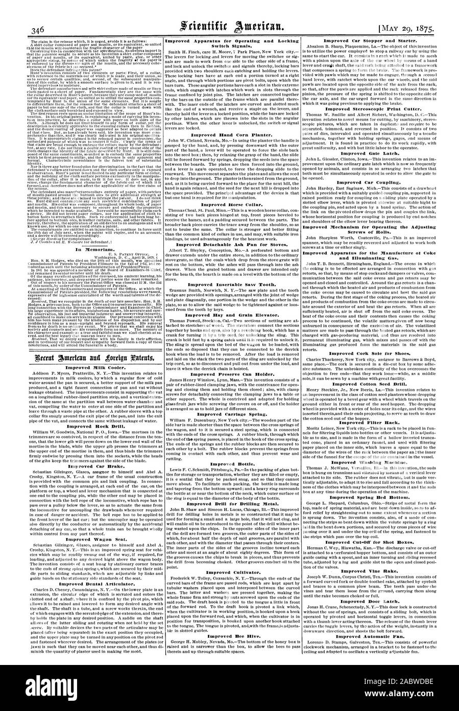 In Memoriam. Verbesserte Milch Kühler. Verbesserte Felsen Bohren. Verbesserte Auto Bremse. Verbesserte Wagen Sitz. Verbesserte zahnärztliche Artikulator. Verbesserte Geräte für den Betrieb und die Zentralverriegelung der Signale. Verbesserte Hand Mais Pflanzmaschine. Verbesserte Pferd Kragen. Verbesserte abnehmbare Aschelade für Kaminöfen. Verbesserte Einfügbare Sägezahn. Verbesserte Heu und Getreide Aufzug. Verbesserte bewahren können. Verbesserte Beförderung Frühling. Verbesserte Flasche. Verbesserte Bohrer zum Bohren von Metall. Verbesserte Grubber. Verbesserte Bienenstock. Verbesserte Auto Stopfen und Starter. Verbesserte stereoskopische Drucken Cutter. Verbesserte Gatterverriegelung. Verbesserte Auto Stockfoto
