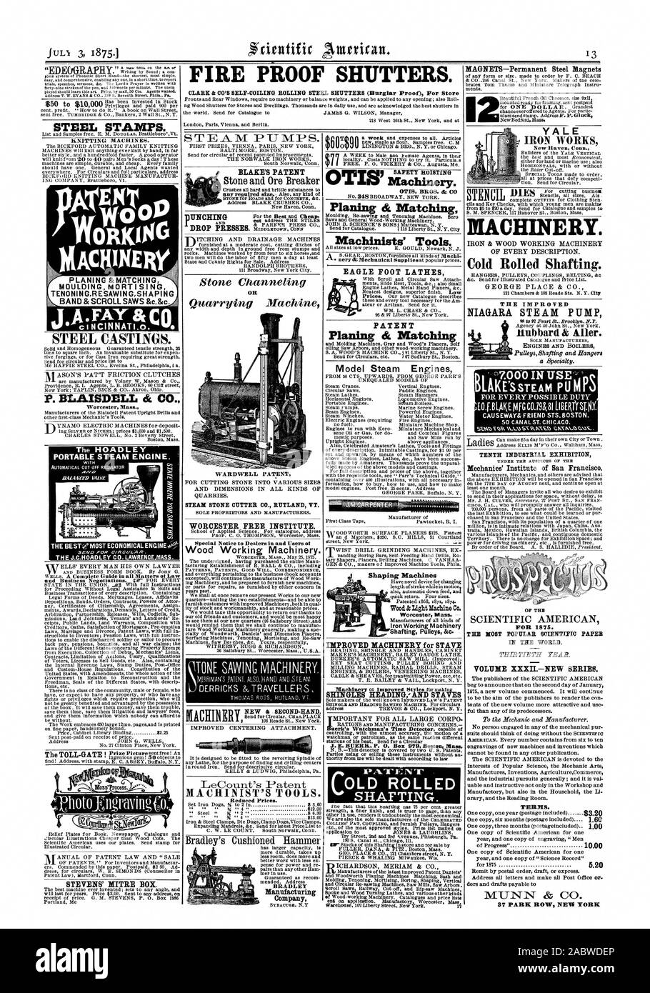 STEVENS' MITRE. BLAKE'S PATENT WORCESTER KOSTENLOSE INSTITUT. BRADLEY Manufacturing Company Eisen 8r HOLZ MASCHINEN jeder Beschreibung. Kalte Shafting gerollt. Die verbesserte DER FÜR 1875. IN DER WELT. Band XXXIL - NEUE SERIE. Begriffe. $ 3.20 1.00 Der HOADL EY PORTABLE DAMPFMASCHINE. Die BESTe WIRTSCHAFTLICHSTE MOTOR. Stahlstempel. Pion wolle? Arbeiten. istx Hobeln & Passende unterwegs sind MOLDING VERZAPFENDEN III ciNCINNATi. o. Stahlguss. S. BLAISDELL et CO6Z ALTE GEROLLT SHAFTING. Formmaschinen Worcester, Mass. Bügeleisen Arbeitsmaschinen Shafting Riemenscheiben&r Maschinen. OTIS BROS. DT C Hobeln ik Matching Stockfoto