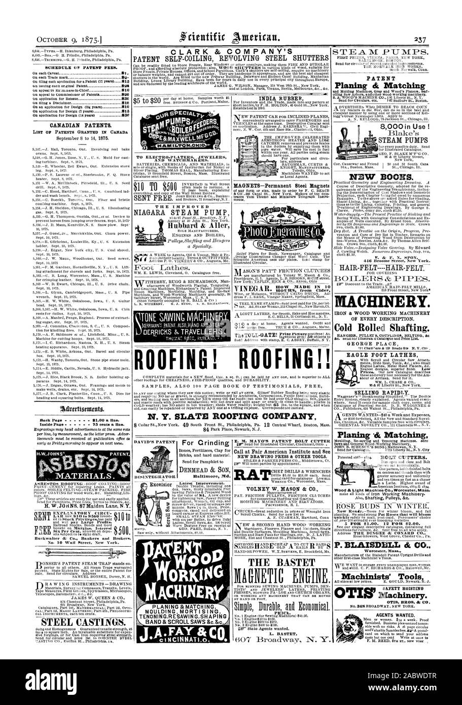 Zeitplan der PATENTGEBÜHREN. Kanadische Patente. Zurück Seite 81.00 eine Linie. Zu ELEKTRO-Http://chromitierung.surtec.com Juweliere und Uhrmacher. DAVID'S PATENT E.M. MAYO'S PATENT BOLZENSCHNEIDER neue ZEICHNUNG PRESSE & andere Werkzeuge. VOLNEY W. Mason ds CO. DIE BASTET PRICb. L. BASTET PATENT Hobeln tfc Passende 8000 im Einsatz! Dampf PUMPEN NEUE grössten Pianisten. 446 Broome Street New York. Haar - FILZ - Haare - FILZ MASCHINEN. Die verbesserte NIAGARA STEAM PUMPE Hubbard & Aller 01 KISG HOBELN & PASSENDE MOLDING VERZAPFENDEN BAND & BLÄTTERN SÄGEN & C. &C. Schnell verkaufen. Hobeln Sie passende BOLZENSCHNEIDER. WorcesterMass. Maschinisten' Werkzeuge Maschinen. OTIS BROS. & Kalt Stockfoto
