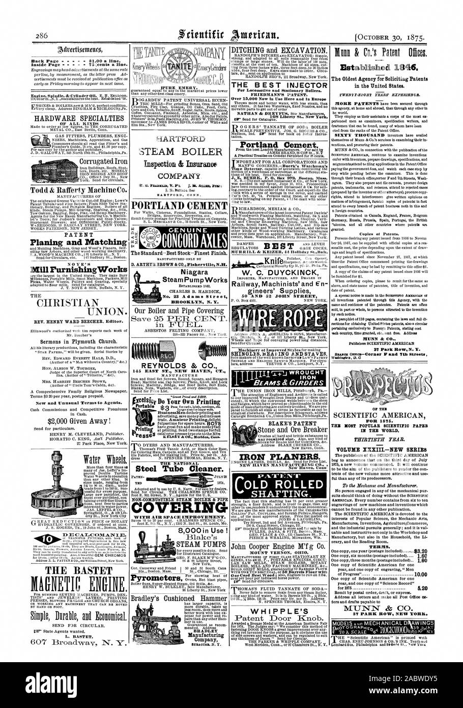 Scientific American. Die bastet lfiGNETIC MOTOR. Die besten Einspritzdüse Portland Zement. WHIPPLE'S BAND XXXIIL - NEUE SERIE. REV. Henry-bezirk BEECHER. Editor. JE C. ATACCONI. AST I E 10 Predigten in Plymouth Kirche. Neue und ungewöhnliche Bedingungen an Agenten. PATENT Hobeln und Matching von noye Mühle Einrichtung arbeitet 0 Zurück Seite $ 1,00 eine Linie. Inside Seite 75 [Cent eine Linie. PORTLAND CEMENT ECHTE der Standard - beste Lager - Feinste Verarbeitung. REYNOLDS & Co 145 EAST ST. NEW HAVEN CT. Die nationalen Stahl Rohr Reiniger. Nicht brennbare Dampf KESSEL & ROHR VERI MIT LUFT RAUM VERBESSERUNG. 8000 im Einsatz! BRADLEY Stockfoto
