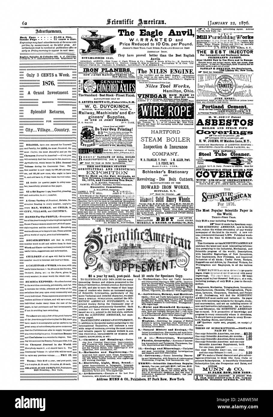 NEW HAVEN MANUFACTURING CO. New Haven. Anschl. W. C. DUYCKINCK DIE SÜDLICHEN STAATEN LANDWIRTSCHAFTLICHE UND INDUSTRIELLE findet auf dem Messegelände an Executive Committee. Straße 5 $ pro Jahr per E-mail Post-paid. Der Eagle Amboss gerechtfertigt und Preis zu 10 Cts. pro Pfund. Gegründet 1843. Der NILES MOTOR. 10 STUNDEN Wow HOWARD IRON WORKS BUFFAL's N.Y. NOYE Mühle Einrichtung arbeitet die beste Einspritzdüse für Lokomotiven und stationäre Kessel. FRIEDMANN'S PATENT. Über 15000 Jetzt hier und in Europa 108 Liberty Et Neue ireea; reine EMERY Portland Cement H. W. JOHNS "Patent ASBEST KESSEL UND DAMPFROHR H Stockfoto