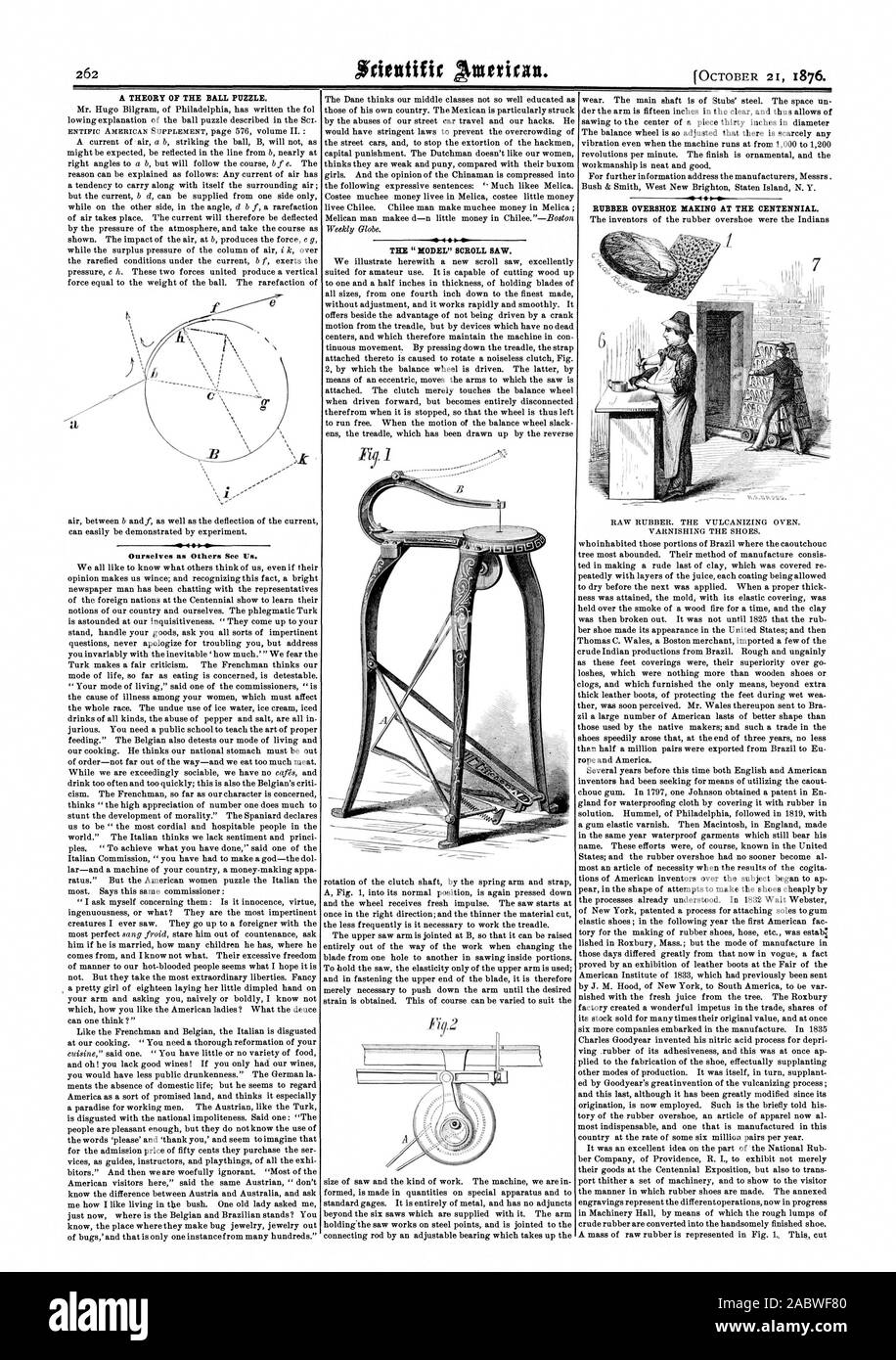 Eine THEORIE DER KUGEL PUZZLE. - Die 'Modell' blättern sah. Überschuhe aus Gummi AUF DER CENTENNIAL., Scientific American, 1876-10-21 Stockfoto
