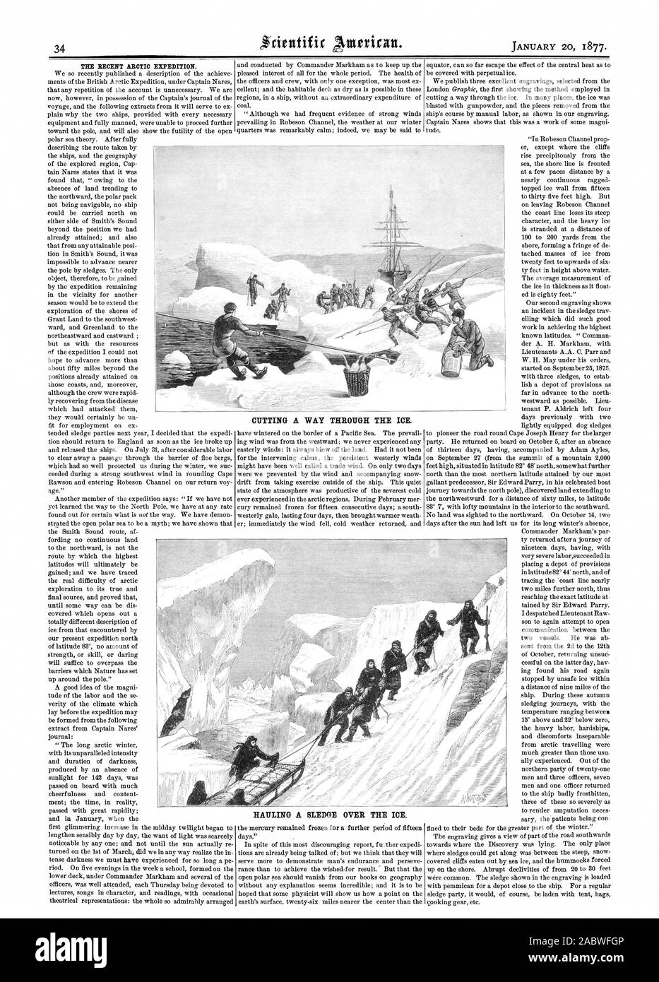 Die jüngsten arktischen Expedition. Schneiden einen Weg durch das Eis. Schleppen einen Schlitten ÜBER DAS EIS, Scientific American, 1877-01-20 Stockfoto