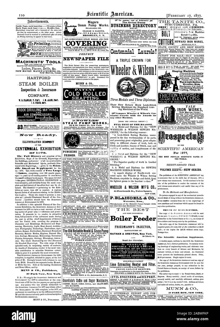 STROUDSBURG PA. Schmirgel RÄDER UND CRINDERS. Gemeinde IRON WORKS Formmaschinen Bügeleisen Arbeitsmaschinen Shafting Riemenscheiben &c. YALE IRON WORKS New Haven Comm Nap del Für 1877 DIE POPULÄRSTEN WISSENSCHAFTLICHEN PAPIER IN DER WELT. Band XXXVINEW SERIE. Bedingungen des Abonnements. Der Scientific American Supplement. Und LUFTKOMPRESSOREN. Maschinisten' TOOLS. NEW HAVEN MANUFACTURING CO. New Haven Anschl. STEAM BOILER Inspection & Insurance' PATENT C ALTE GEROLLT SHAFTING. 01. Schneider h°, 1877-02-17 Stockfoto