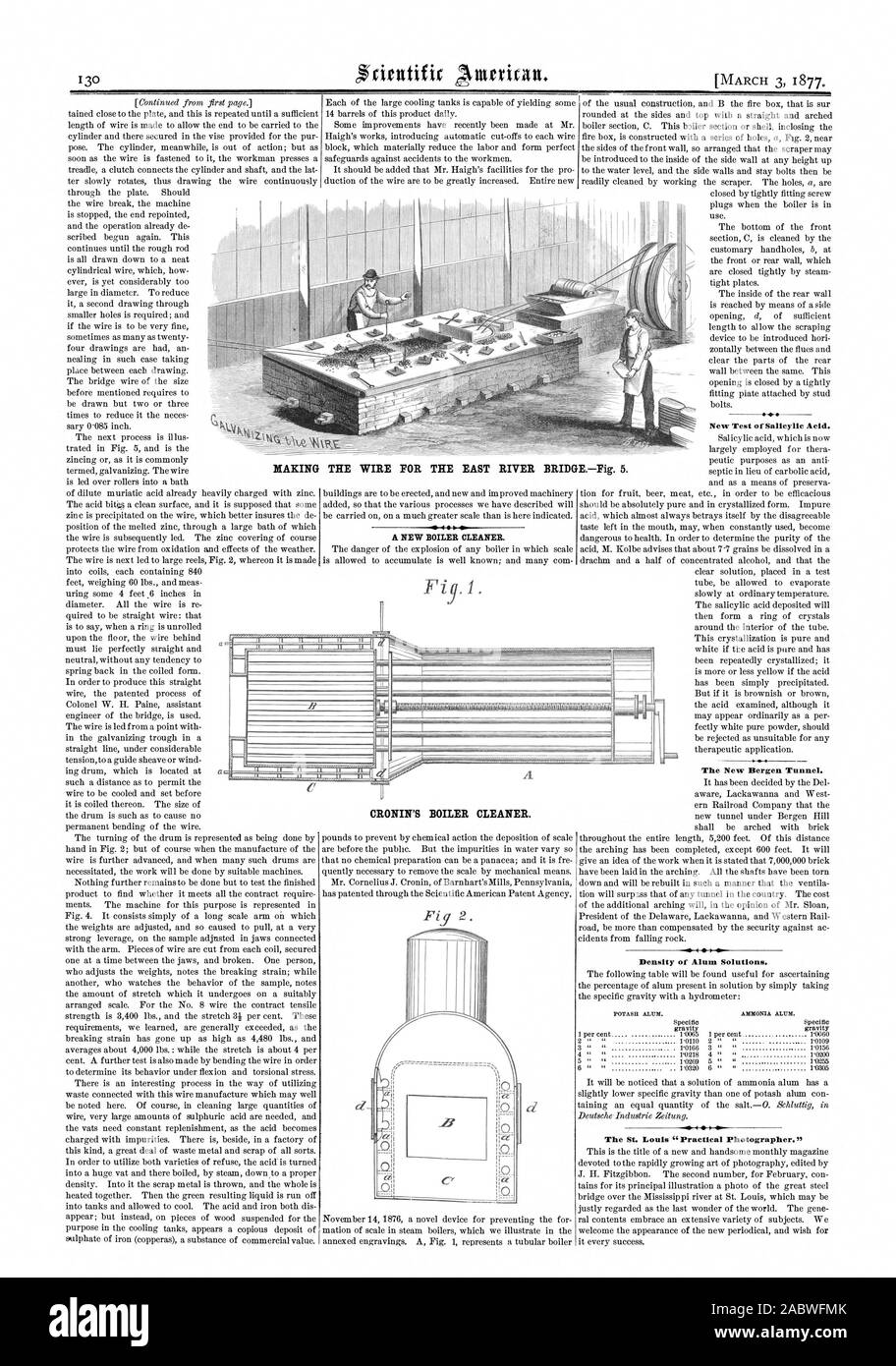 Einen neuen Kessel sauberer. Neuer Test der Salicylsäure. Die neue Bergen Tunnel. Dichte von Alaun Lösungen. Pottasche Alaun. Ammoniak-alaun. Oder die St. Louis 'Praktische Fotograf. Das cronin'S KESSEL SAUBERER., Scientific American, 1877-03-03 Stockfoto