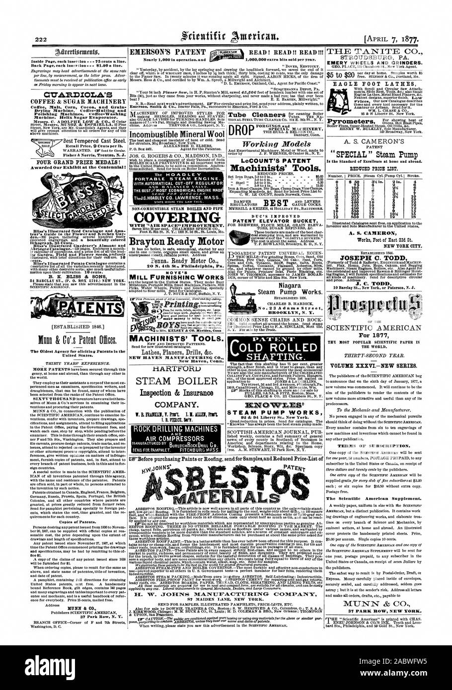 Der WELT. Band XXXVI - NEUE SERIE. Bedingungen des Abonnements. Der Scientific American Supplement. 37 PARK ROW NEW YORK. Fast 1000 in Betrieb. Und 1000000 extra Bits pro Jahr verkauft. 'Düber Kentucky. Der USQUEHANNA DEPOT PA. Sondermaschinen PORTABLE DAMPFMASCHINE. Und B ANCED VENTIL. Lin. c. HOADLEY CO LAWRENCE. Masse. Nicht brennbare DAMPFKESSEL UND DIE DUC'S verbessertes Patentsystem AUFZUG SCHAUFEL KEIN IHR MÜHLE Einrichtung funktioniert, drücken Sie die Taste für Karten Etiketten Umschläge etc. Große United States. Kopien von Patenten. BUNN & CO 37 Park Row N.Y., die brayton Bereit Motor 20 N. 4 St Philadelphia Pa MASCHINISTEN Stockfoto