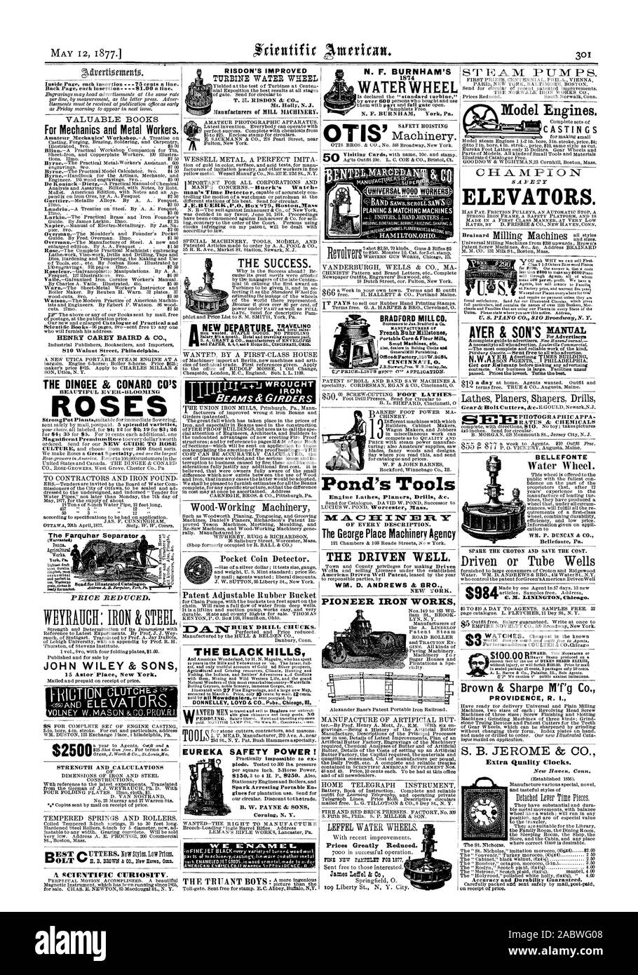 B. W. PAYNE dr Söhne Corning N.Y., DIE NORWALK BÜGELEISEN W ORKS N. F. BURNHAM York Pa. Verträge. Unser Geschäft ist groß. TFaealities unsur weitergegeben. Die Preise am niedrigsten. Bedingungen das Beste. Spezialität. CORDESMAN EGAN IST CO. Cincinnati O. Bedingungen frei. TRUE&CO Augusta Maine. Brown & Sharpe M'f'g CO VORSEHUNG BRECHUNGSINDEX in versiegelten Paket 25 Cent 8 Pakete nur 50 Cent. $ 100.00, Scientific American, 1877-05-12 Stockfoto