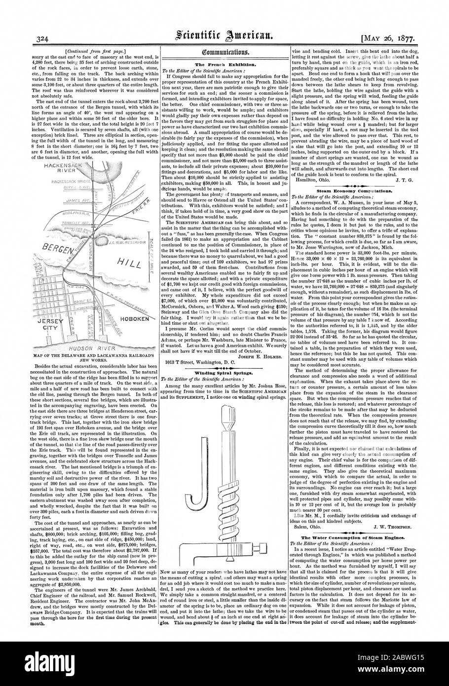 HOBOKEN KARTE DER DELAWARE, LACKAWANNA RAILROAD NEUE WERKE. Monat. Die französische Ausstellung. le 4 Wicklung Spiralfedern. gles. Dies kann in der Regel durch die Platzierung am Ende in den.0 4 410 Dampf Wirtschaft Berechnungen durchgeführt werden. Der Wasserverbrauch von Dampfmaschinen. Stadt, Scientific American, 1877-05-26 Stockfoto