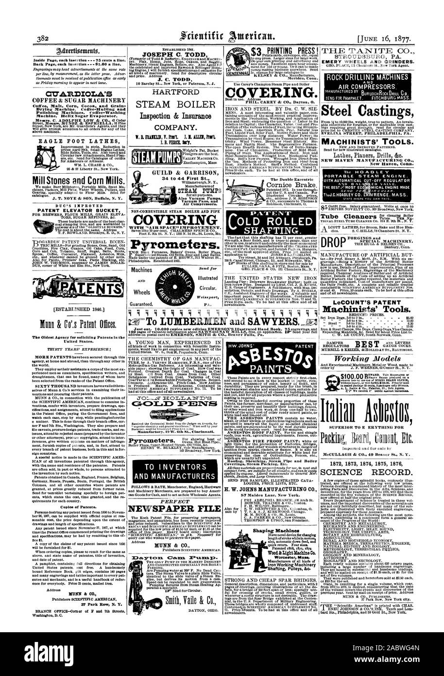Schmirgel RÄDER UND CRINDERS. Inside Seite jedem Einfügen 75 Cent pro Zeile. Zurück Seite Einfügungen 31,00 eine Linie. Die älteste Agentur für Werbung Patente in den Vereinigten Staaten. Kopien von Patenten. MUNN & Co Verlage Scientific American 37 Park Row N.Y., Washington DC, Joseph C. TODD J. C. TODD GC: ]=1 PEINTEi Mannfachwy ID W. 4th St. Cincinnati. Für ERFINDER UND HERSTELLER PERFEKTE ZEITUNG DATEI FELSEN BOHREN. Maschinen KOMPRESSOREN Stahlguss EVELINA STREET PHILADELPHIA, PA. Maschinisten' TOOLS. NEW HAVEN MANUFACTURING CO. New Haven Anschl. DAS BESTE:. WIRTSCHAFTLICHSTE MOTOR Kaffee gemacht Stockfoto