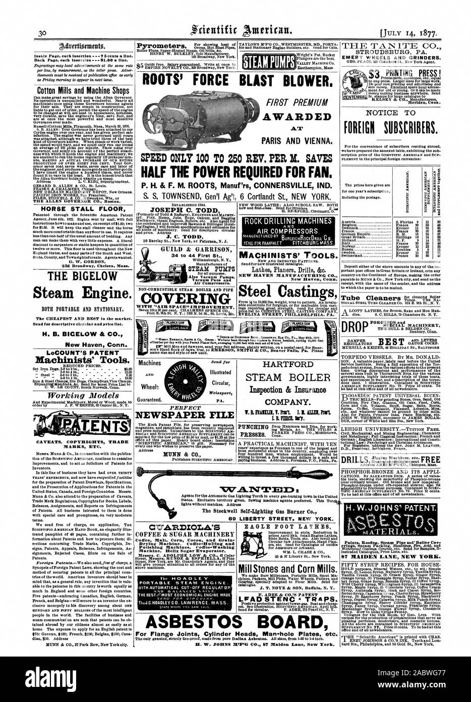 Cotton Mills und Maschinenhallen DES ALLEN GOUVERNEUR CO Boston. Pferd Stall, 256 Broadway Chelsea Messe die BIGELOW Dampfmaschine. Die billigste und beste auf dem Markt. Für beschreibende Kreis- und Preisliste senden. H.B. BICELOW & Co New Haven Anschl. LeCOUNT die PATENT Maschinisten' Tools. Vorbehalte URHEBERRECHTE MARKEN usw. STROUDSBURG PA. Schmirgel Räder und Schleifer. Meriden Anschl. Wurzeln" KRAFT BLAST GEBLÄSE. COVERIN erste Prämie ausgezeichnet Paris und Wien. Die Geschwindigkeit nur 100 bis 250 REV. Pro M. SPART DIE HÄLFTE DER ERFORDERLICHEN STROM FÜR LÜFTER. S. H.&F. M. WURZELN Herst'rs CONNERSVILLE IND. GUILD & GARNISON 34 bis Stockfoto