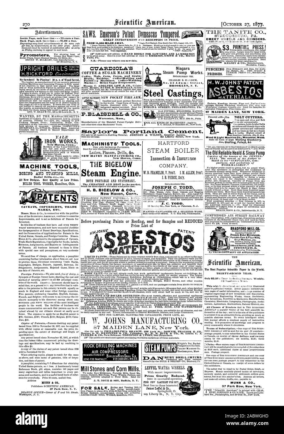 STROUDSBURG PA. Schmirgel RÄDER UND CRINDERS YALE IRON WORKS Motor WERKZEUGMASCHINEN Drehmaschinen Eisen Hobel BOHREN UND DREHEN MÜHLEN NILES TOOL WORKS Hamilton Ohio. Vorbehalte URHEBERRECHTE MARKEN usw. BUNN & CO 37 Park Row N.Y. Inside Seite jedem Einfügen 75 Cent pro Zeile. Zurück Seite Einfügungen. 81.00 eine Linie. Fällt Pa. N. BPlease sagen, wo Sie diese gesehen. Ctr.A.B. DIOLAM Kaffee & ZUCKER MASCHINEN Kaffee 3 Firma Ialt Mais Kakao und Korn Dryinm Maschine. Coffee-Hulling- und Poliermaschinen. Coffee-Washing Maschine. Helix Zucker Verdampfer. Bolzenschneider. Holz & Licht Machine Co. Worcester Messe BRADFORD MÜHLE CO Stockfoto