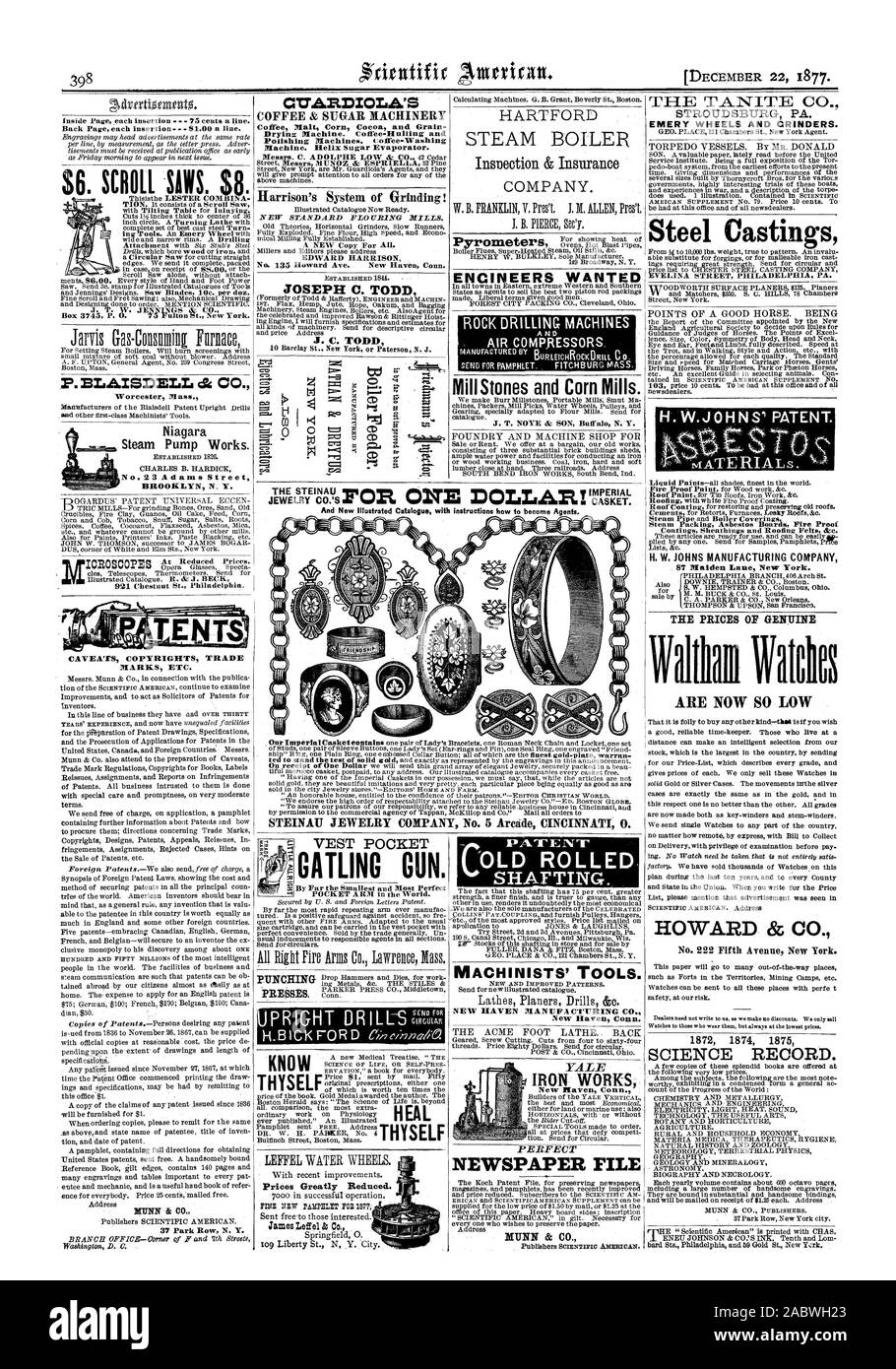 S. BLAISDELL & Co Worcester Messe Niagara Es' Dampf Pumpe arbeitet. BROOKLYN N.Y. VORBEHALTE URHEBERRECHTE MARKEN usw. MUNN & Co 37 Park Row N.Y., 86. Blättern Sie sägen. S KOMPRESSOREN Stahlguss HARTFORD UNTERNEHMEN. Schmirgel Räder und Schleifer. H. W. JOHNS MANUFACTURING COMPANY 87 Malden Lane New York. Sind JETZT SO NIEDRIG HOWARD & CO WISSENSCHAFT aufnehmen. Die STEINAU SCHATULLE. STEINAU SCHMUCK UNTERNEHMEN Nr. 5 Arcade CINCINNATI 0. OARING Gewehr. Heilen wissen die Preise stark reduziert. CITAELDICIAA's Kaffee Kakao Malz Mais und Getreide trocknen. Coffee-Hulling und Poliermaschinen. Toffee - Waschmaschine. Helix Zucker Stockfoto