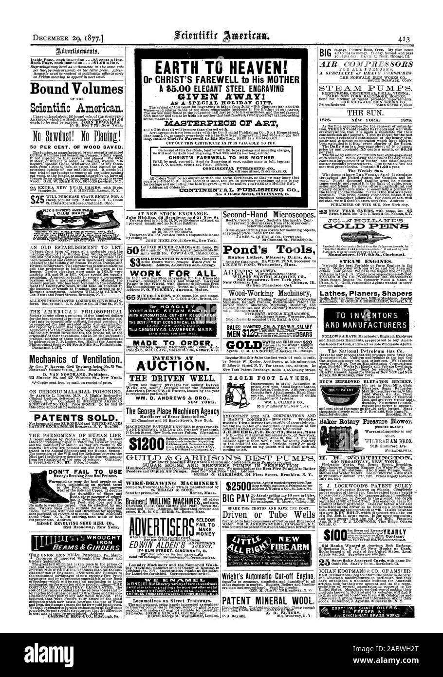 Die Erde mit dem Himmel: Ein $ 5,00 ELEGANTE STAHLSTICH VERSCHENKT! Als BESONDERES GESCHENK. ZECASTERPIECE DER KUNST CHRISTUS ABSCHIED VON SEINER MUTTER CONTINENTAL PIIBLISHINO C CONTINIENTA. L PUBLISHING CO. $ 2500 Wrights automatische Abschaltung des Motors. PATENT MINERALWOLLE. Scientific American. Mechanik der Belüftung. Patente verkauft. Nicht FEHLSCHLAGEN ZU VERWENDEN, UM DIE ARBEIT FÜR ALLE AUF BESTELLUNG PATENTE an der Auktion. Die angetriebene gut Das George Positioniermaschinen Agentur Kabel. DRA FLÜGEL MASCHINEN Brainerd FRÄSMASCHINEN DAMPFMASCHINEN. Drehmaschinen Planern Shaper Baker Rotary Druckgebläses. : WC) WI'ITING 'T' auf ÖL FEEDER 8.1C 50 PROZENT Stockfoto