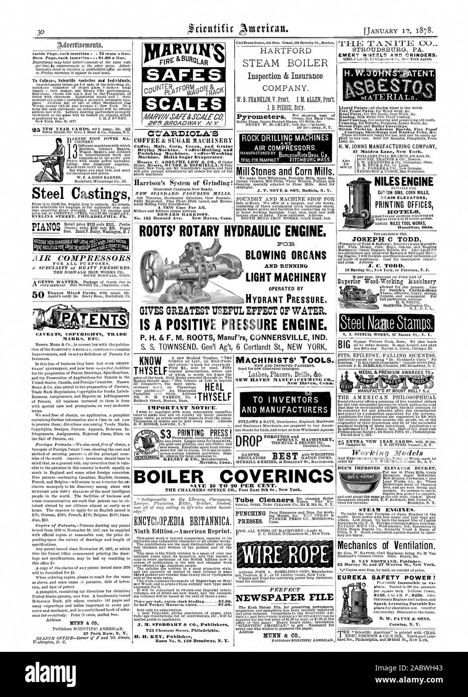 Athiertionntato. Stahlguss EVELINA STREET PHILADELPHIA, PA. Klaviere KOMPRESSOREN VORBEHALTE URHEBERRECHTE MARKEN ETC. 18/SSCALE CO 265 BROADWAY NY C7 DIOLA's Kaffee & ZUCKER MASCHINEN Poliermaschinen. Ich offee - Waschmaschine. Helix Zucker Verdampfer. EDWARD HARRISON Nr. 135 Howard Ave New Haven Anschl. Neunte Ausgabe.-- Amerikanischen Drucken. Preis pro Vol. extra Tuch verbindlich. $ 05.00. ROCK BOHRMASCHINEN Mühle Steine und Getreidemühlen. Maschinisten' TOOLS. Neue und verbesserte Muster. New Haven Anschl. FÜR ERFINDER UND HERSTELLER DROP PERFEKTE ZEITUNG DATEI JOSEPH C TODD. J. C. TODD alo EXTR Stockfoto