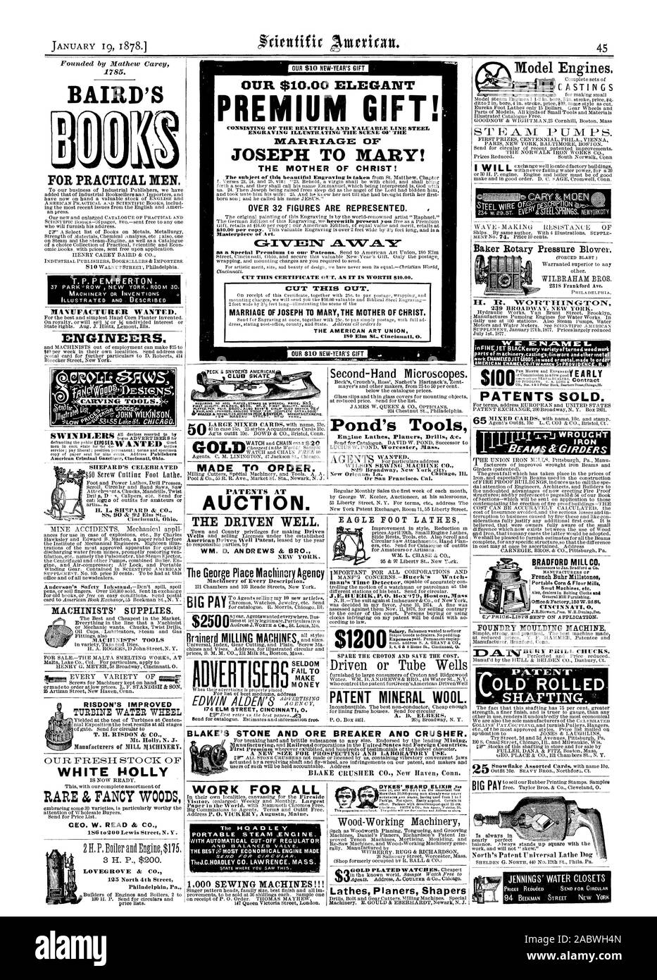 85. BAIRD'S für praktische Männer. T. S. P EM BERTON. Hersteller wollten. Ingenieure. Unsere $ 10.00 Elegante PREMIUM GESCHENK! Bestehend aus der schönen und wertvollen LINIE STAHLSTICH ILLUSTRIERT TIIE SZENE DER EHE VON JOSEPH MARIA! Die MUTTER CHRISTI ÜBER 32 Figuren vertreten sind. Schneiden Sie DIESE BESCHEINIGUNG AUS, DA SIE WERT S ist 10,00. Die Ehe von Josef zu Maria, der Mutter Christi. Die amerikanische Kunst UNION Modell Motoren arbeiten ENAMELEDJETUIODS Inwood oder Metall bestellen DIERTISED 174 ELM STREET CINCINNATI 0. Fehl T GELD VERDIENEN WEISS HOLLY & FANCY HOLZ GEO. W. LESEN & CO.186 bis 200 Lewis Stockfoto