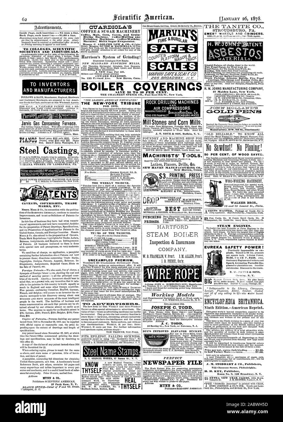 NvertiormatO. Gesellschaften und Individuen. Für ERFINDER UND HERSTELLER KLAVIERE Stahlguss VORBEHALTE URHEBERRECHTE HANDEL 'MARCHEN etc. 37 Park Row N.Y. CITARDIOLA's Kaffee & ZUCKER MASCHINEN Kaffee Kakao Malz Mais und Getreide der NEW-YORK TRIBÜNE FÜR 1878. Die wöchentlichen Tribune. Bezug auf die Tribüne. Beispiellose Prämie. iyuiRvin Feuer & Einbrecher Skalen Mühle Steine und Getreidemühlen. Maschinisten' TOOLS. Drehmaschinen Planern Bohrer & C. NEW HAVEN MANUFACTURING CO. New Haven Anschl. DROP SONDERMASCHINEN STROUDSBURG PA EMERY RÄDER UND SCHLEIFER. H. W. JOHNS MANUFACTURING COMPANY 87 Maiden Lane New York. (Gr4C) '13 C0 P = Stockfoto