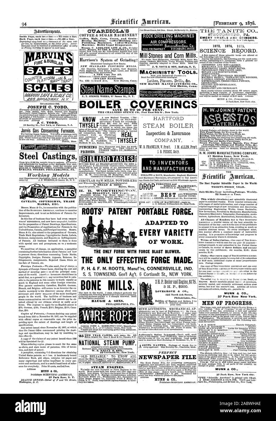Für ERFINDER UND HERSTELLER SCHMIEDESTÜCKE und ROCK BOHRMASCHINEN J.T. NOYE & SOHN Buffal N.Y. MASCHINISTEN' TOOLS. NEW HAVEN MANUFACTURING CO. New Haven Anschl. Mühle Steine und Getreidemühlen Wurzeln "PATENT PORTABLE zu schmieden. Angepasst T JEDE VIELZAHL DER ARBEITEN. Die einzige Schmiede mit BLAST GEBLÄSE KRAFT. Die einzige wirksame Forge gemacht. Knochen Mühlen. BAUGH & Söhne 3 H. S. 200 $. LOVEG ROVE & Co. NATIONALEN DAMPF PUMPE DAMPFMASCHINEN. MUNN & CO.C 74 = LDIOLA's Kaffee & ZUCKER MASCHINEN Kaffee Kakao Malz Mais und Getreide. Helix Zucker Verdampfer. EDWARD HARRISON II. R. WORPITING. Tonne 239 BROADWAY NEW YORK. STROUDSBURG Stockfoto