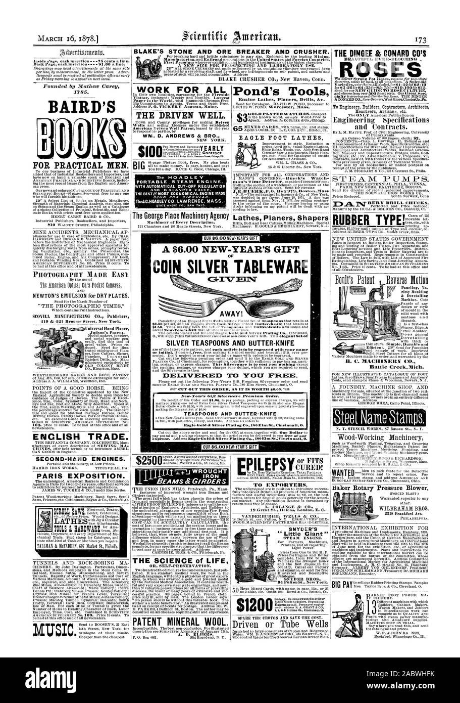 Riety Molding B.C. ACHANERY CO. Batt le Creek Michigan Baker Rotary Druckgebläses. PARIS EXPOSITION. Werkzeuge 1 HARDWARE tfeourrsTZ BLÄTTERN SÄGT DINGEE 86 CONARD CO SCHÖNE IMMER BLÜHENDE SES ENGLISH HANDEL. Münze silber Geschirr ein $ 6.00 NEW-YEAR'S GESCHENK ENTFERNT! Silberne TEELÖFFEL UND BUTTER - MESSER AN SIE AUSGELIEFERT. Neue. Die Furcht Geschenk Besteck Premium bestellen. Teelöffel UND BUTTER - MESSER UNSERE $ 6.00 NEW-YEAR'S GESCHENK PILEPS oder passt geheilt! Snyders ttle Ciant' DAMPFMASCHINE. Andere. WILBRAHAM BROS., Scientific American, 78-03-16 Stockfoto