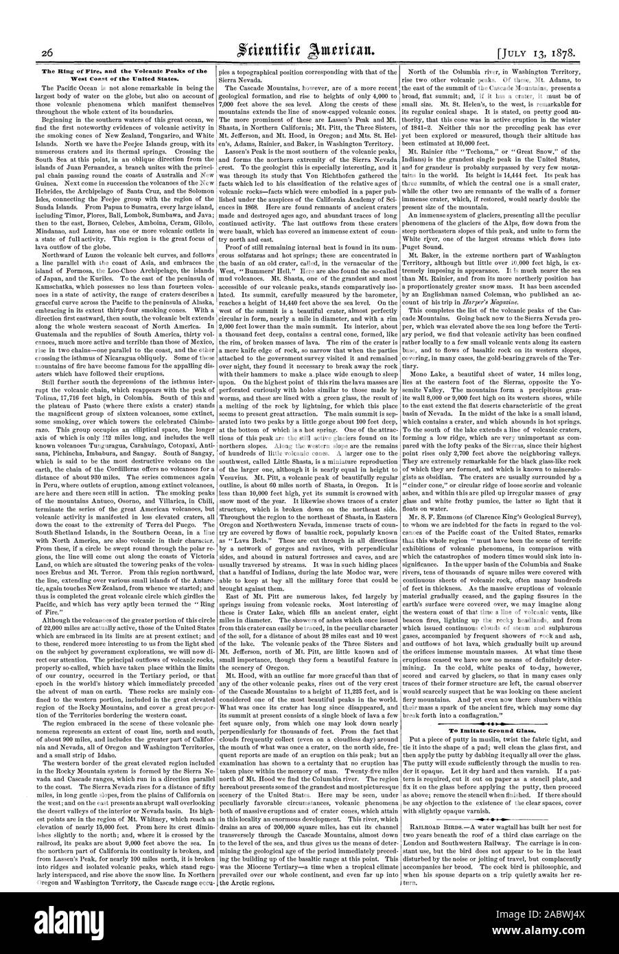 Den Ring des Feuers. Und die vulkanischen Gipfel von der Westküste der Vereinigten Staaten. -0 4 I. zu Boden Glas imitieren. 1 Ich, Scientific American, 1878-07-11 Stockfoto