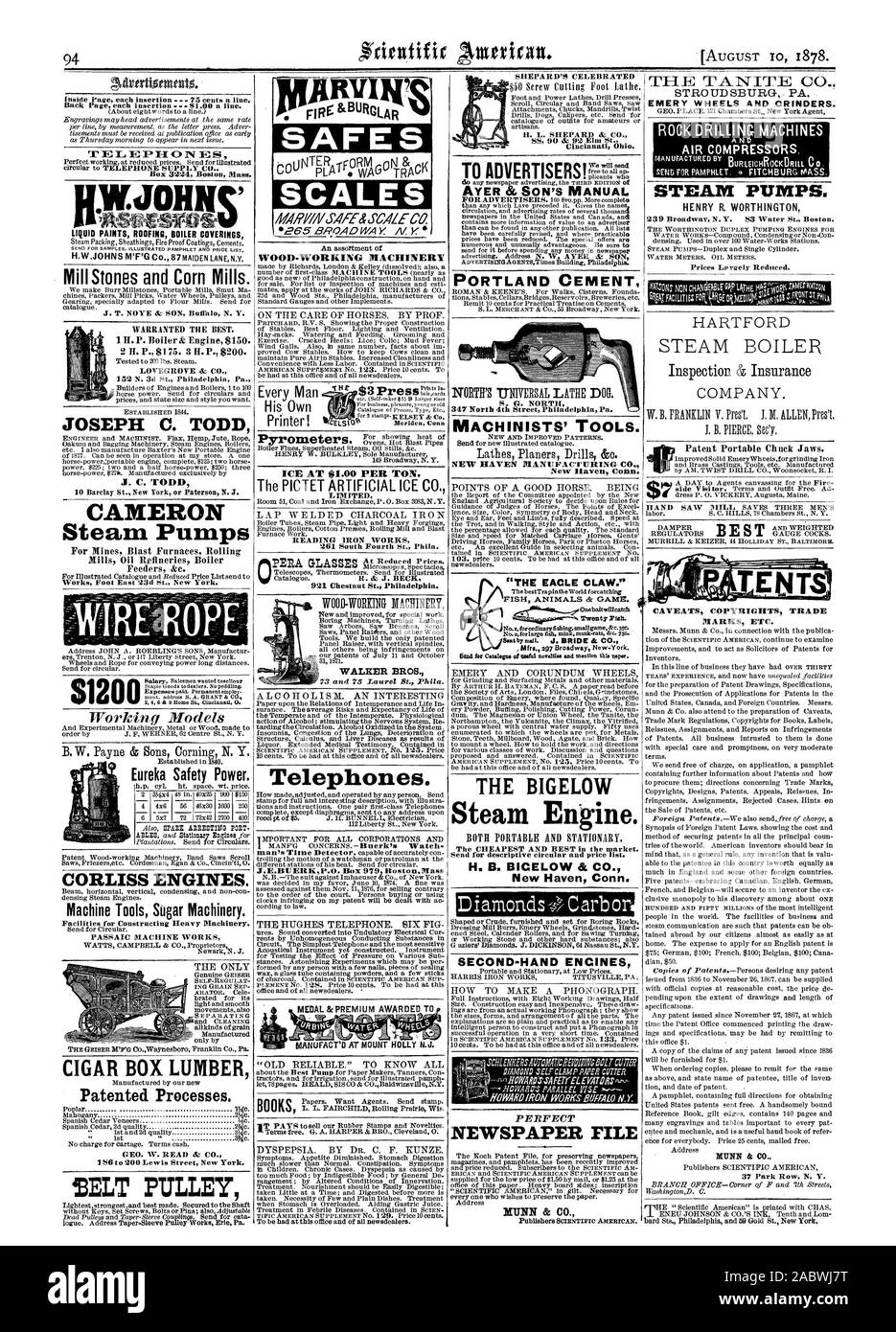 1200 $ CORLISS MOTOREN. Werkzeugmaschinen Zucker Maschinen. Einrichtungen für den Bau von schweren Maschinen. PASSAIC MASCHINE ARBEITET ZIGARRENKISTE BAUHOLZ patentierten Verfahren. 186 bis 200 Lewis Street New York. Riemenscheibe Eureka Sicherheit macht. J.T. NOYE & SOHN Buffal N.Y. GARANTIERT DAS BESTE. LOVEGROVE & Co 152 N. 3d St. Philadelphia Pa JOSEPH C. TODD J. C. TODD CAMERON Dampf Pumpen arbeitet Fuß Ost 23 d St. New York. ARVIN ZIMMERSAFES SKALEN HOLZVERARBEITENDE MASCHINEN 921 Chestnut St. Philadelphia. WALKER BROS. Telefone. Bücher VORBEHALTE URHEBERRECHTE MARKEN ETC. NUNN & Co. $ 3 PressEZts.! r. Beschränkt auf die Inserenten Stockfoto