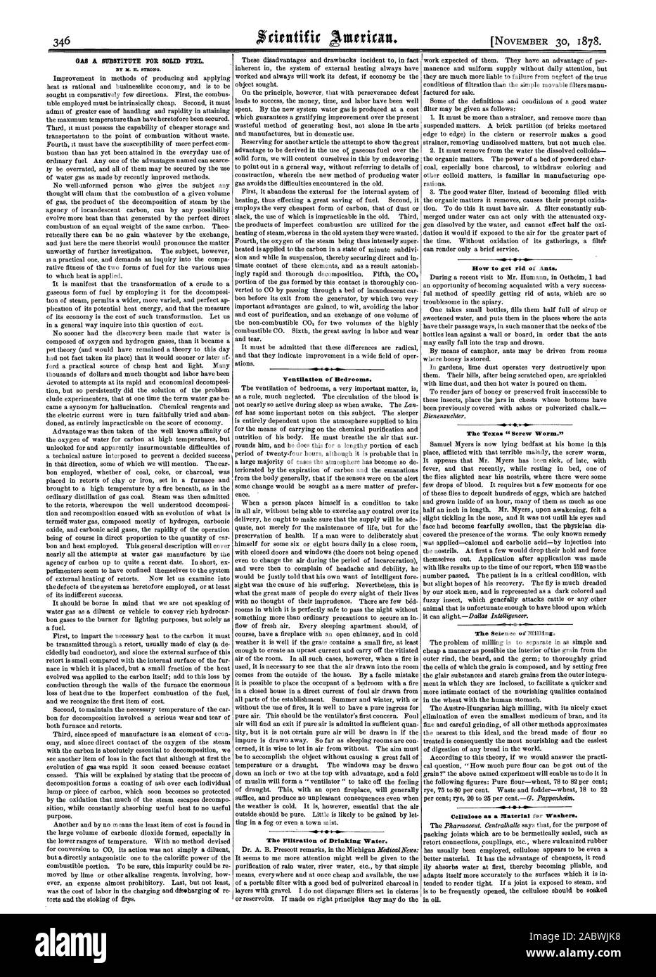 Durch X. H. STARK. Belüftung der Zimmer. Die Filtration von Trinkwasser. Wie wird man von Ameisen. Die Texas Schraube Worm.". a. Die Wissenschaft der Fräsen. Cellulose als Material für Unterlegscheiben., Scientific American, 1878-11-11 Stockfoto